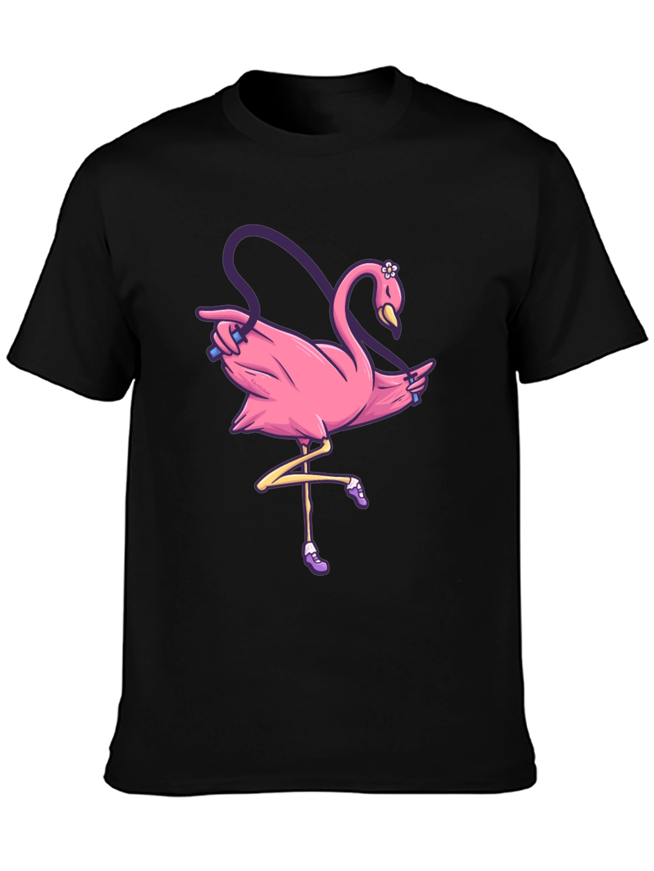 Black Pink Flamingo Jump Rope T-Shirt view 3