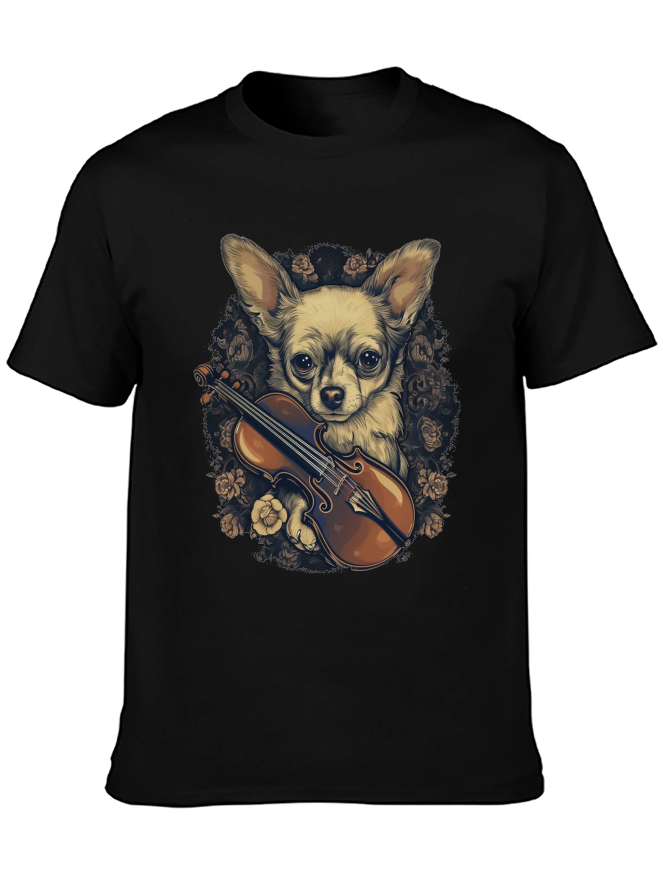 Black Chihuahua Violin T-Shirt view 3