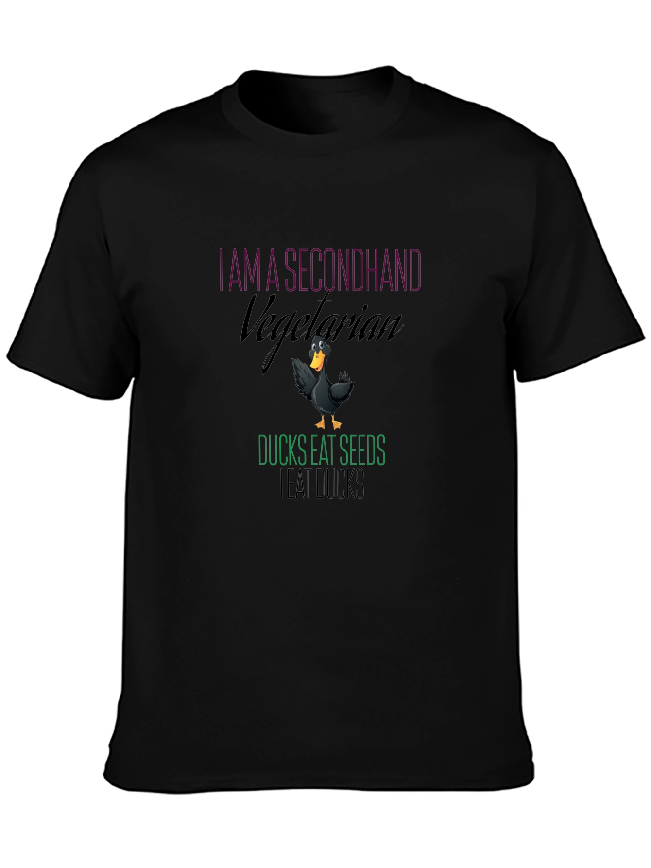 Black Secondhand Vegetarian Duck Humor T-Shirt view 3