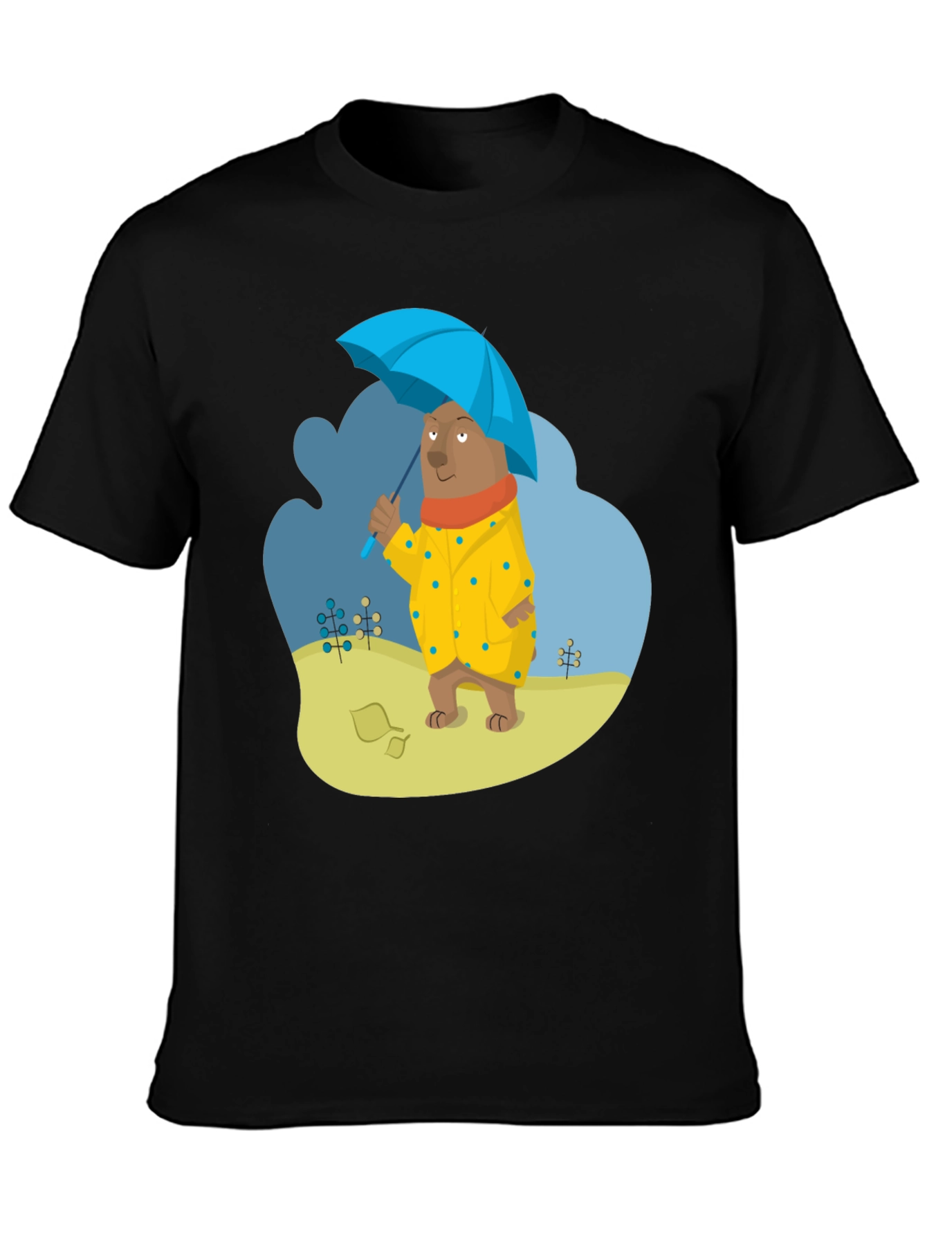 Black Bear in Raincoat Graphic T-Shirt - Unisex Casual Tee view 3