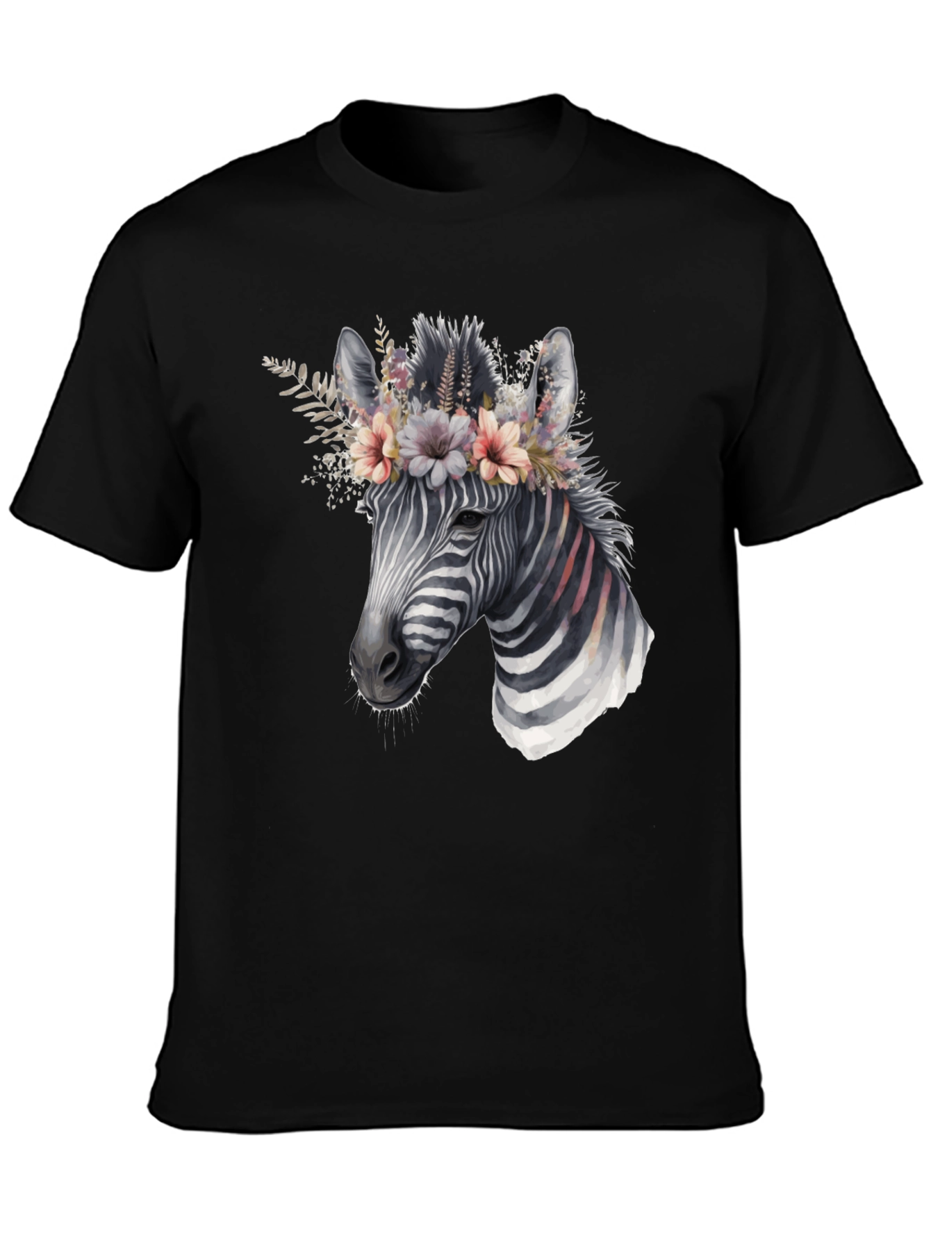 Black Zebra Floral Crown Graphic Tee - Unisex Cotton T-Shirt view 3