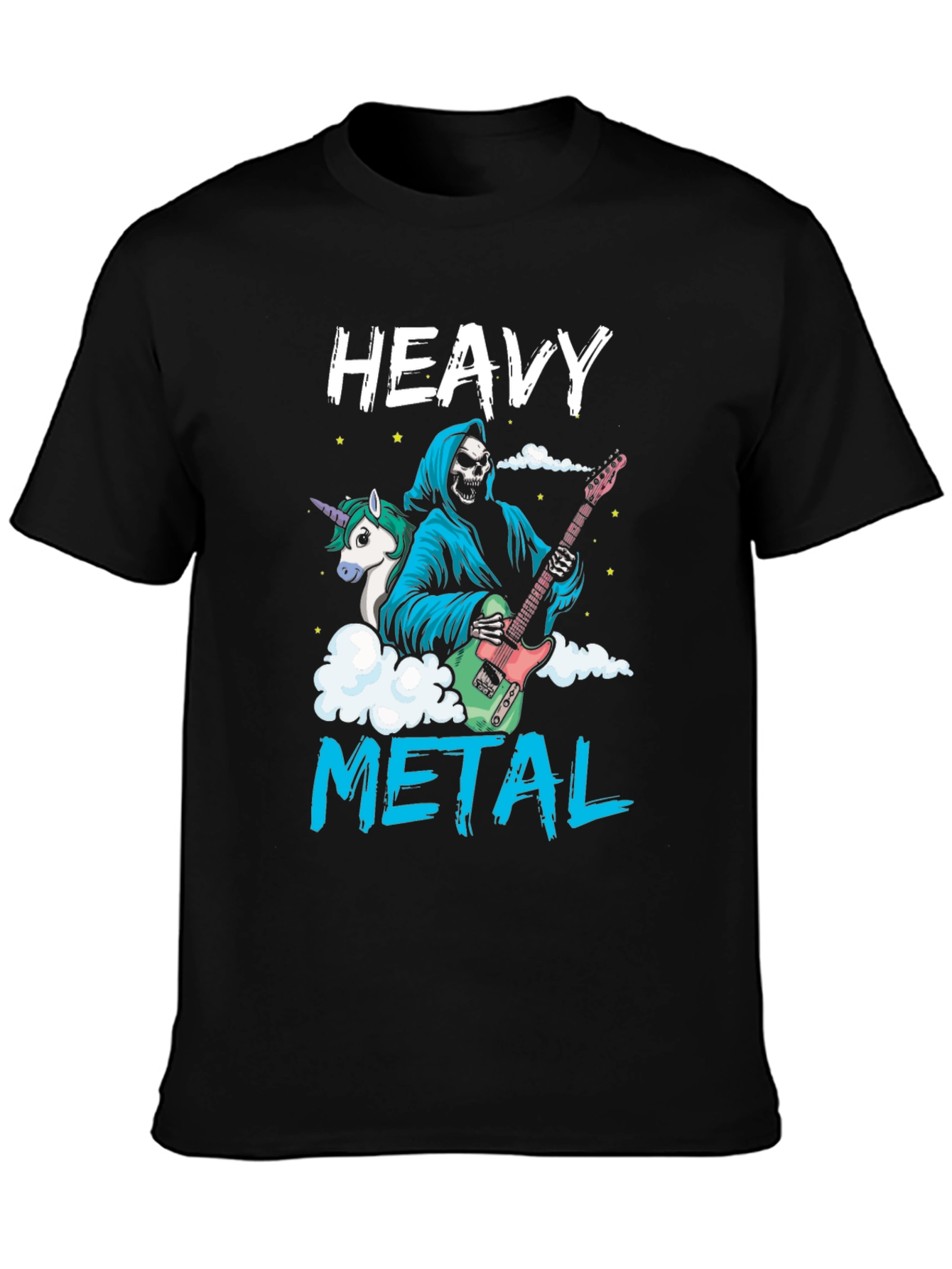 Black Heavy Metal Graphic Tee - Grim Reaper Unicorn Guitarist view 3