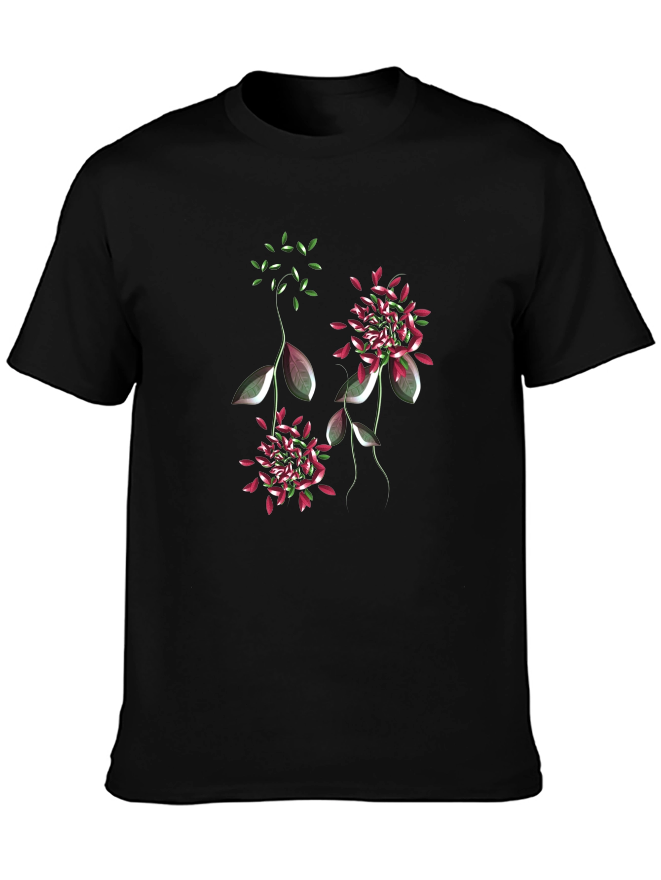 Black Floral Print T-Shirt - Black Cotton Blend view 3