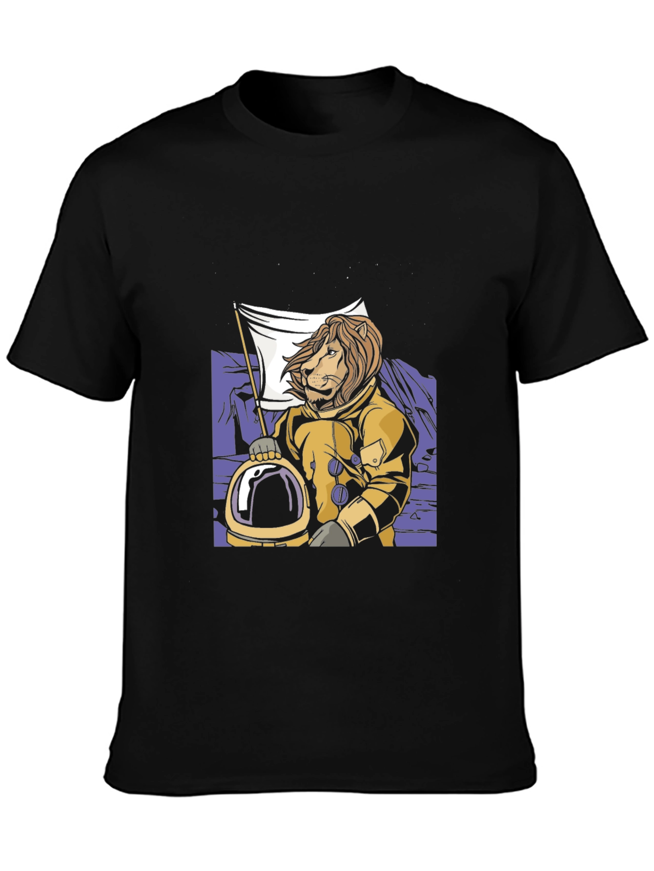 Black Lion Astronaut Graphic Tee - Black Crew Neck T-Shirt view 3