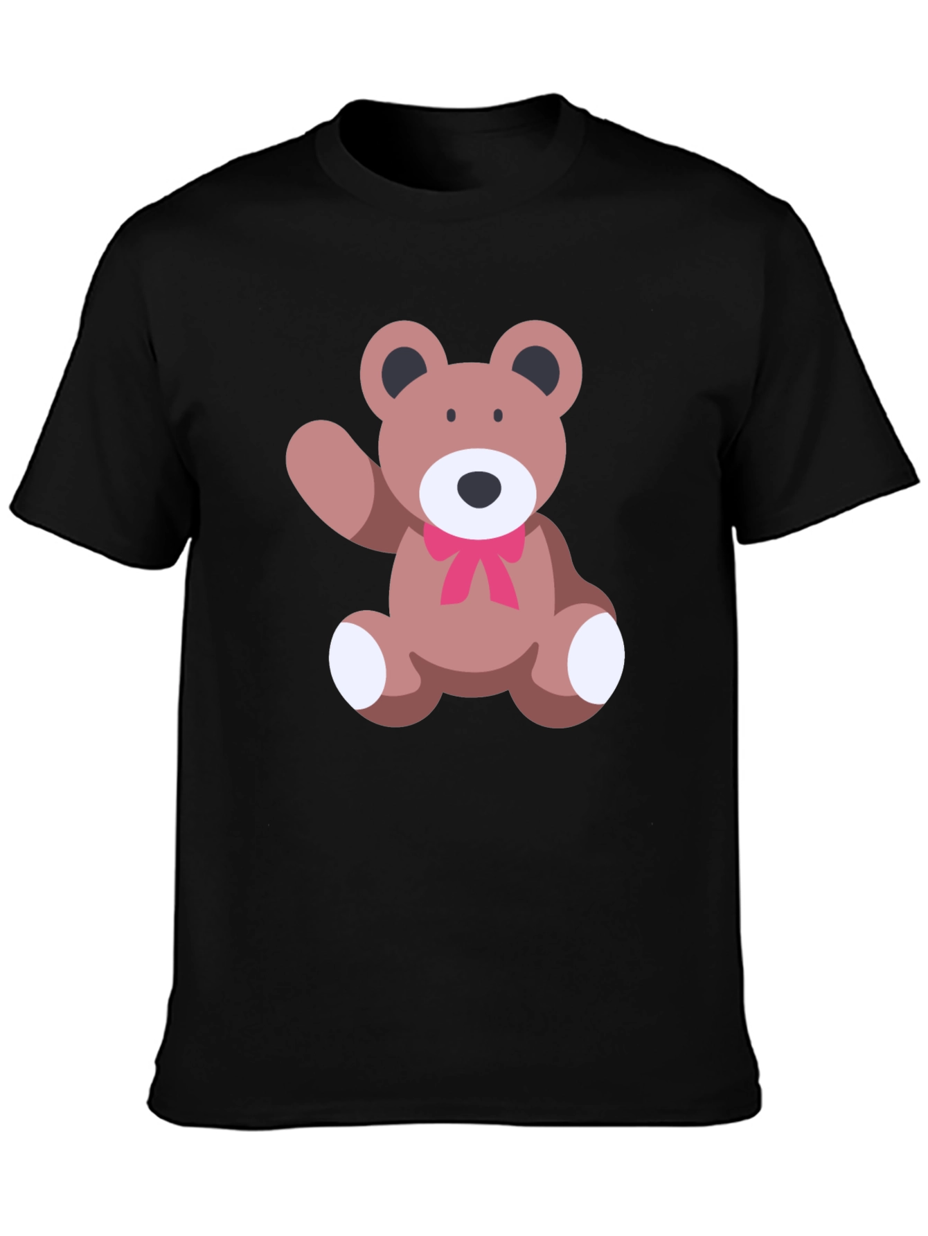 Black Cute Teddy Bear Graphic Black T-Shirt view 3
