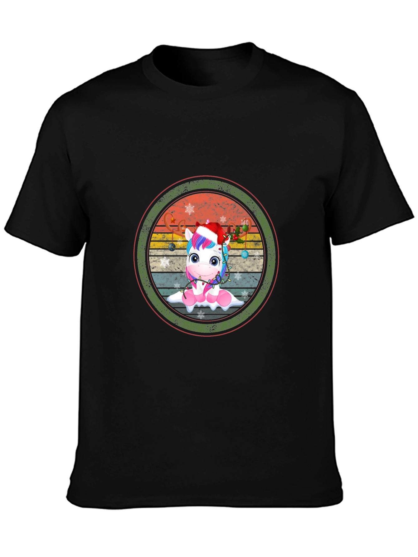 Black Festive Unicorn Graphic Tee - Black Cotton Blend view 3