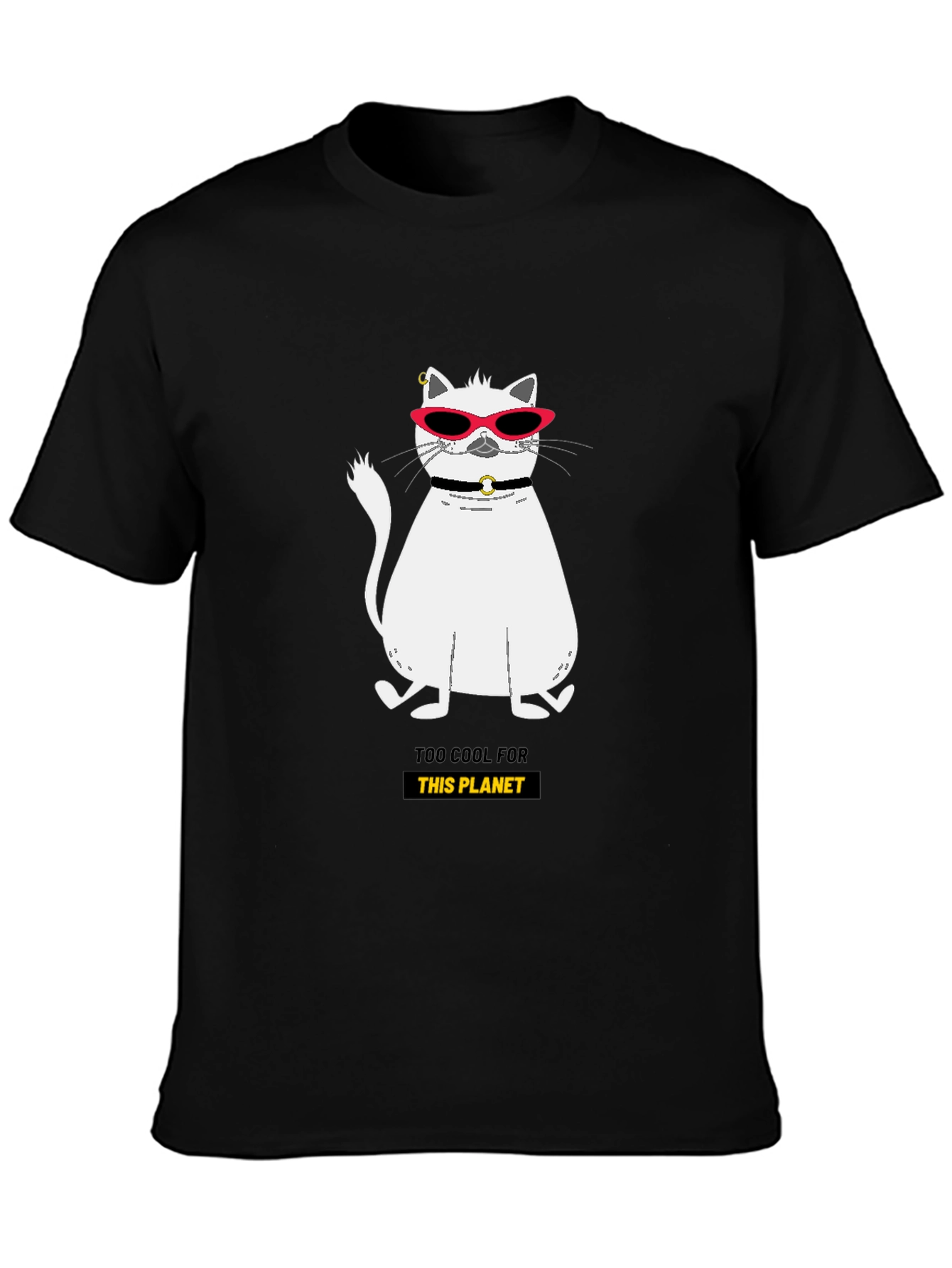 Black Cool Cat Graphic Tee - Too Cool For This Planet view 3