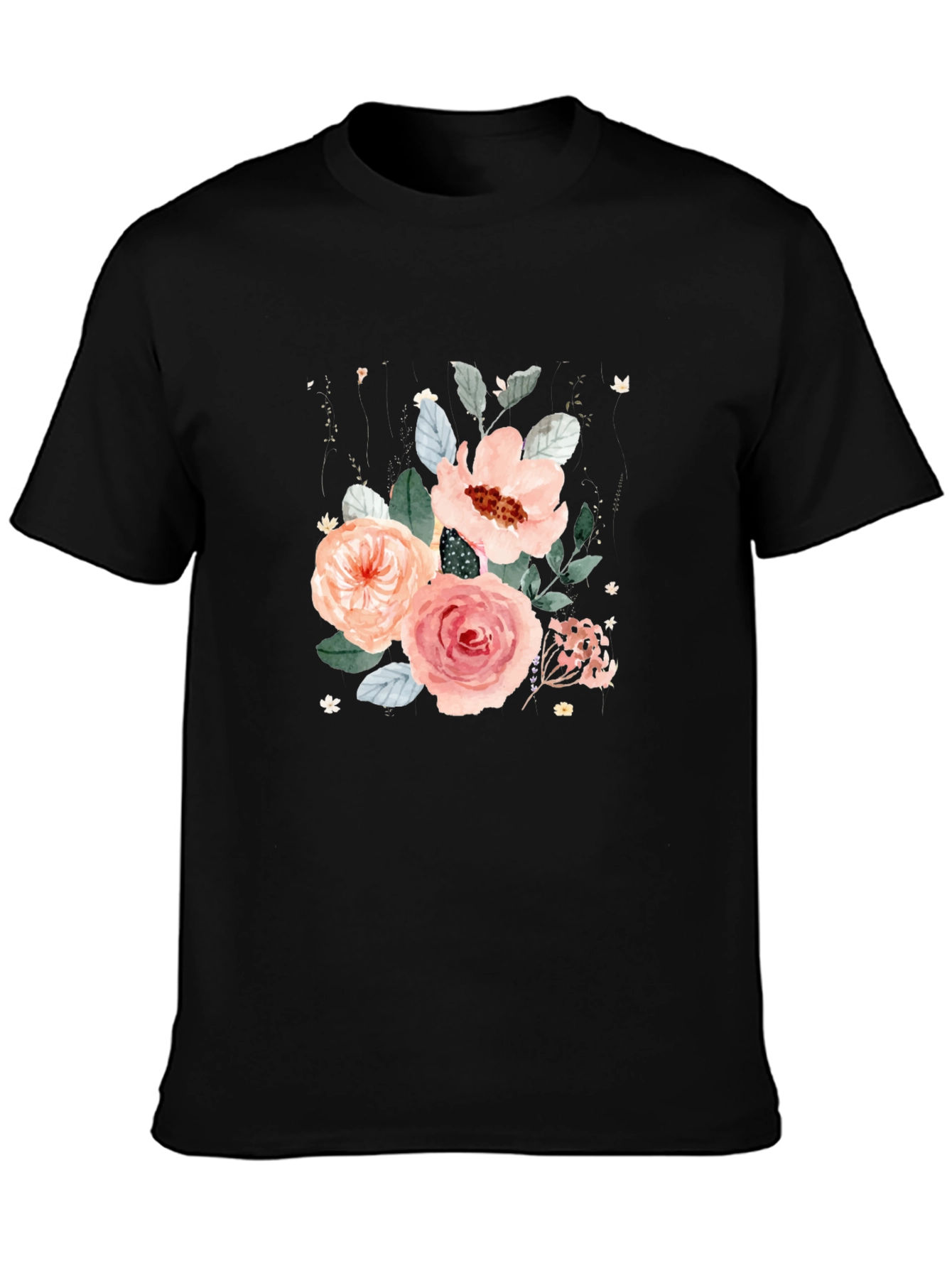 Black Floral Bouquet Black T-Shirt view 3