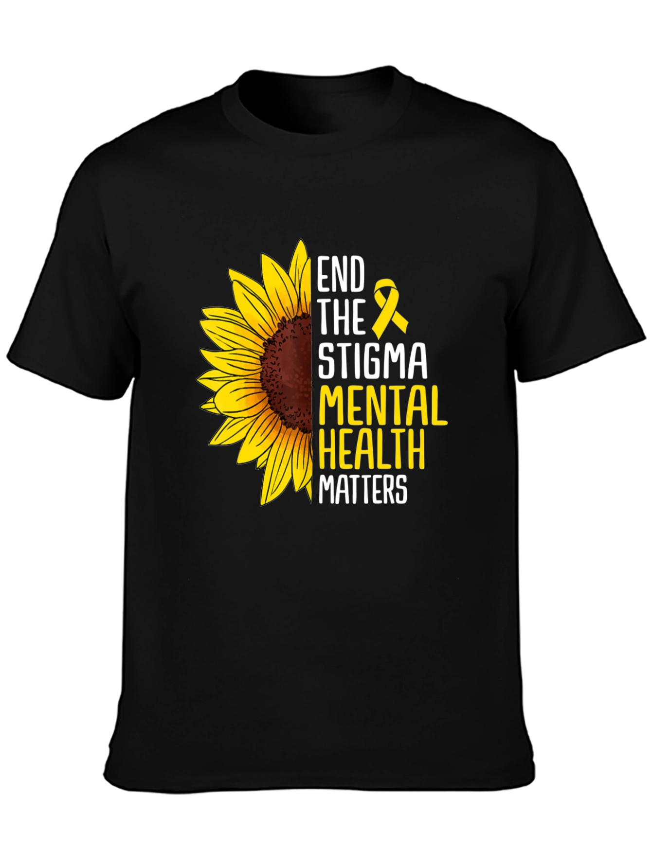 Black End the Stigma Mental Health Matters Sunflower T-Shirt view 3