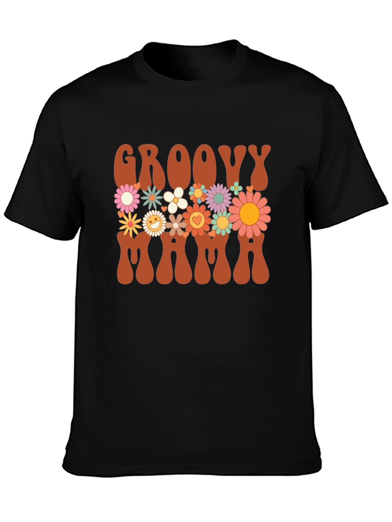 Black Groovy Mama Graphic Tee - Retro Floral Design view 3