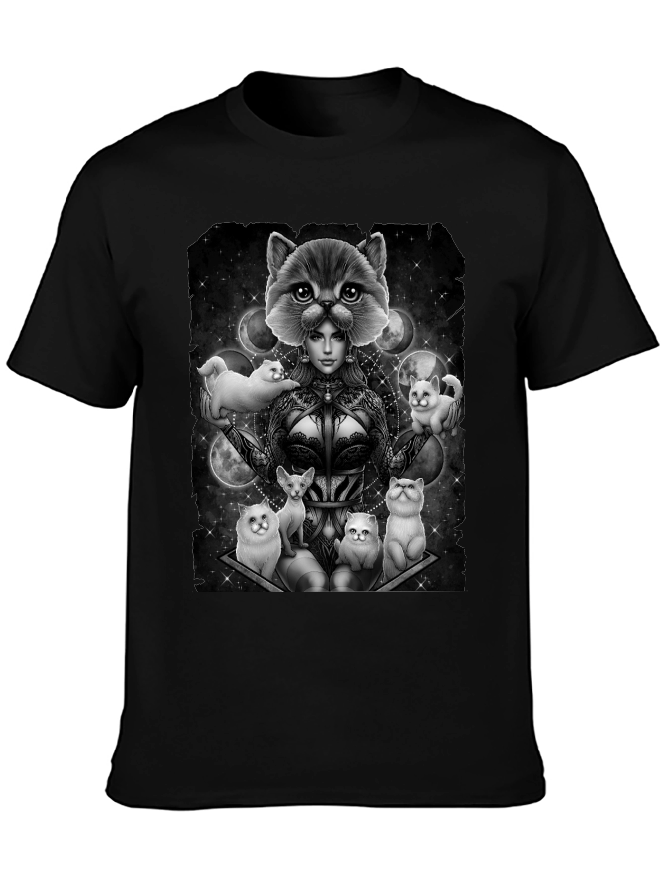 Black Mystic Cat Lady T-Shirt - Unique Graphic Tee view 3