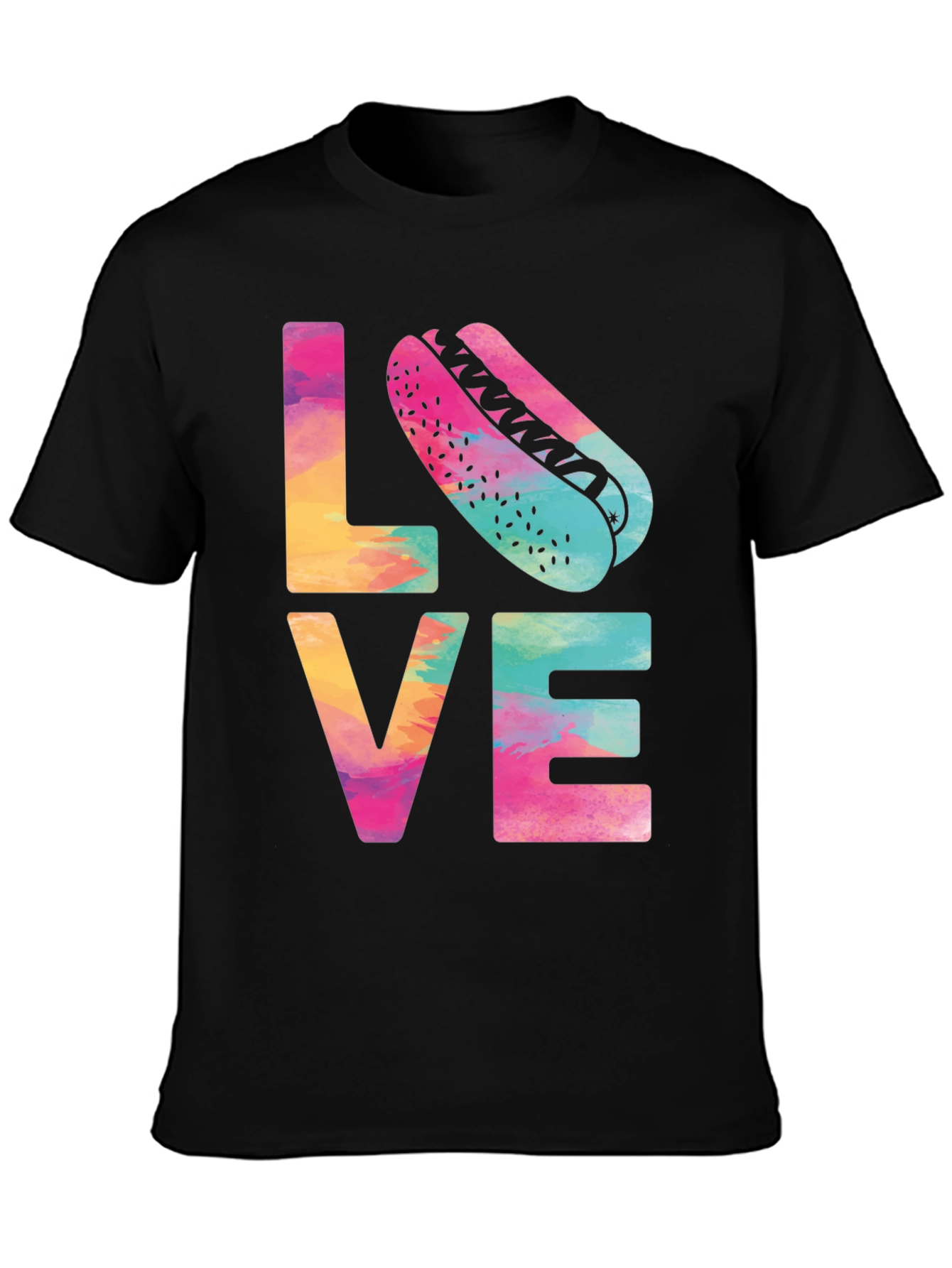 Black Colorful Love Hotdog T-Shirt - Fun & Casual Tee view 3