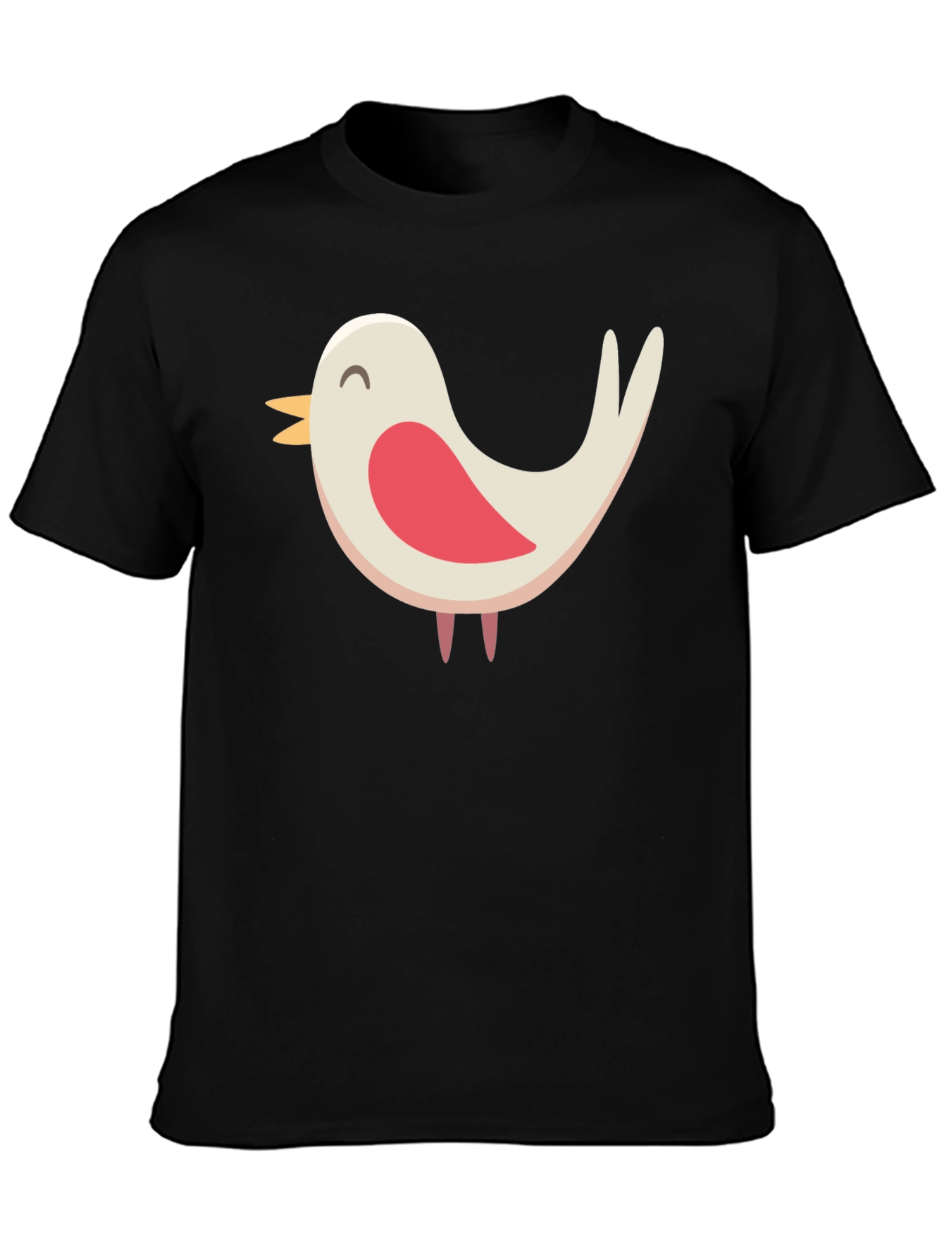 Black Cute Bird Graphic Tee - Black Cotton Blend Shirt view 3
