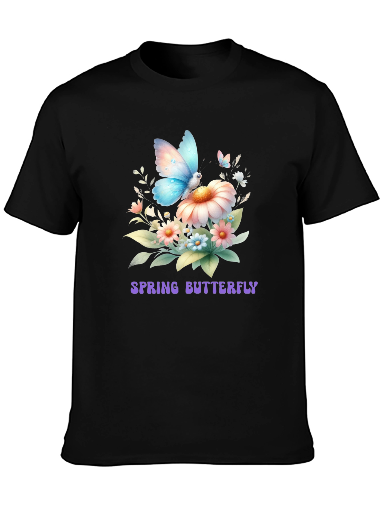 Black Spring Butterfly Graphic T-Shirt view 3
