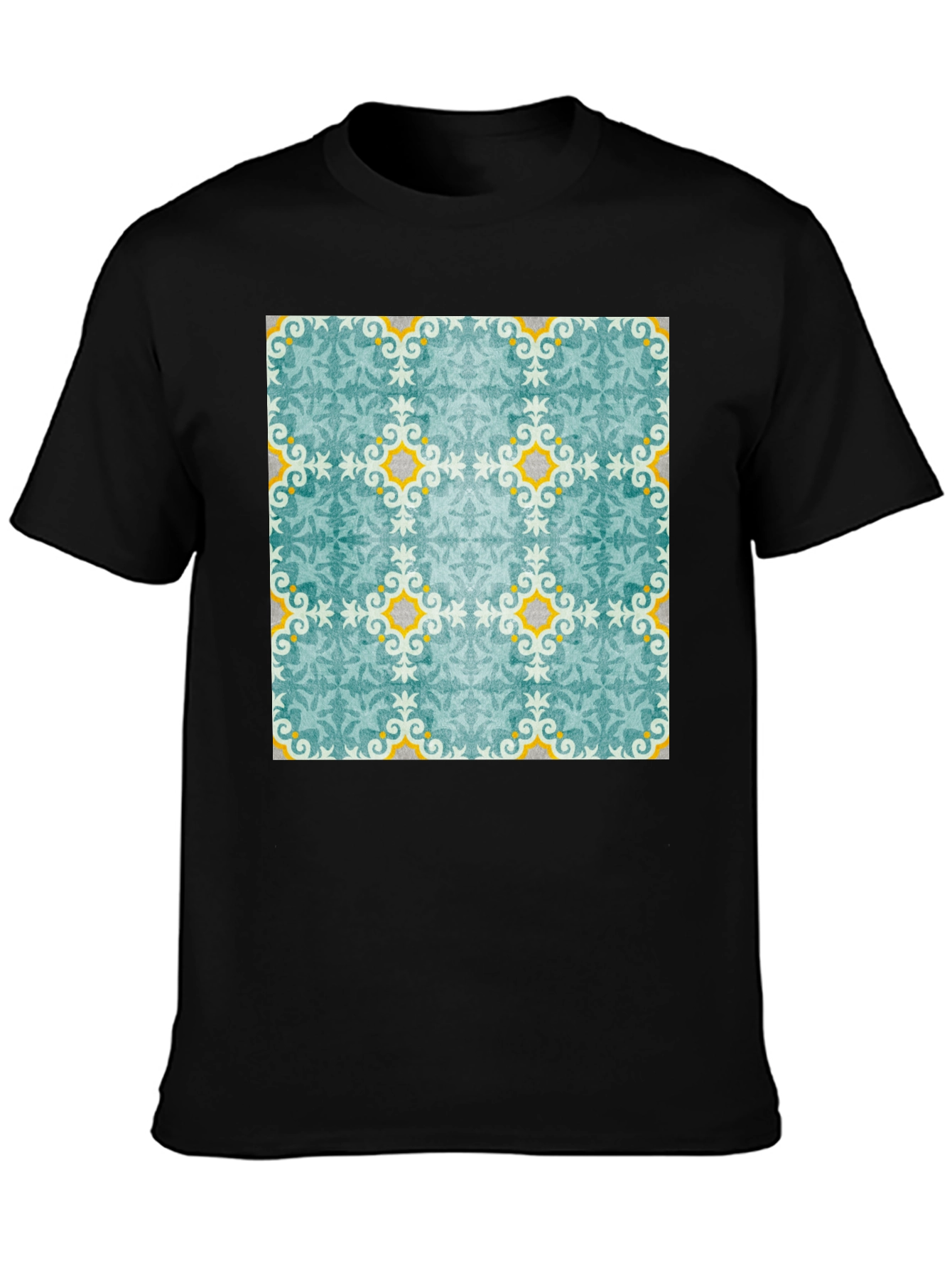 Black Patterned Crew Neck T-Shirt view 3