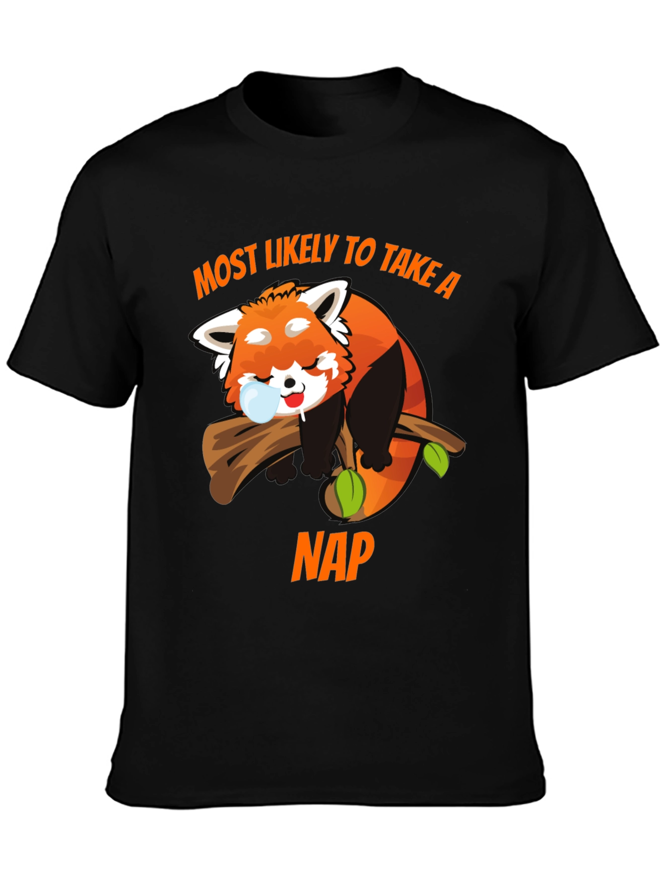 Black Funny Red Panda Nap T-Shirt view 3