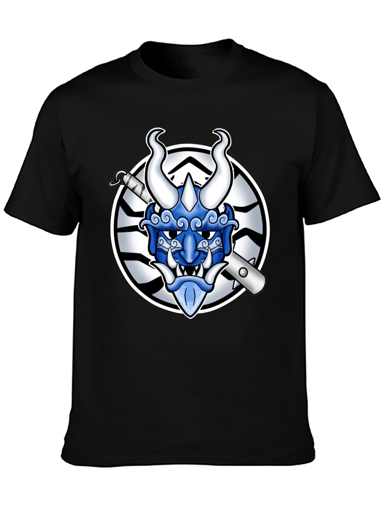 Black Black T-Shirt with Oni Mask Graphic view 3