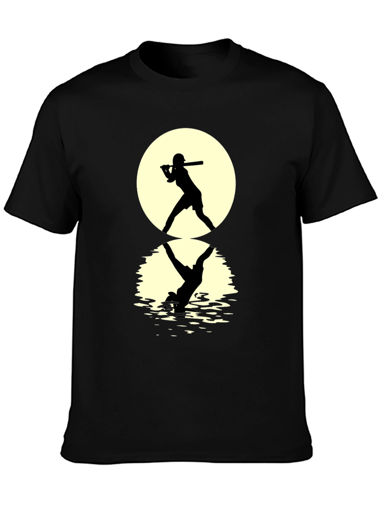 Black Baseball Silhouette T-Shirt: Moonlit Reflection Tee view 3