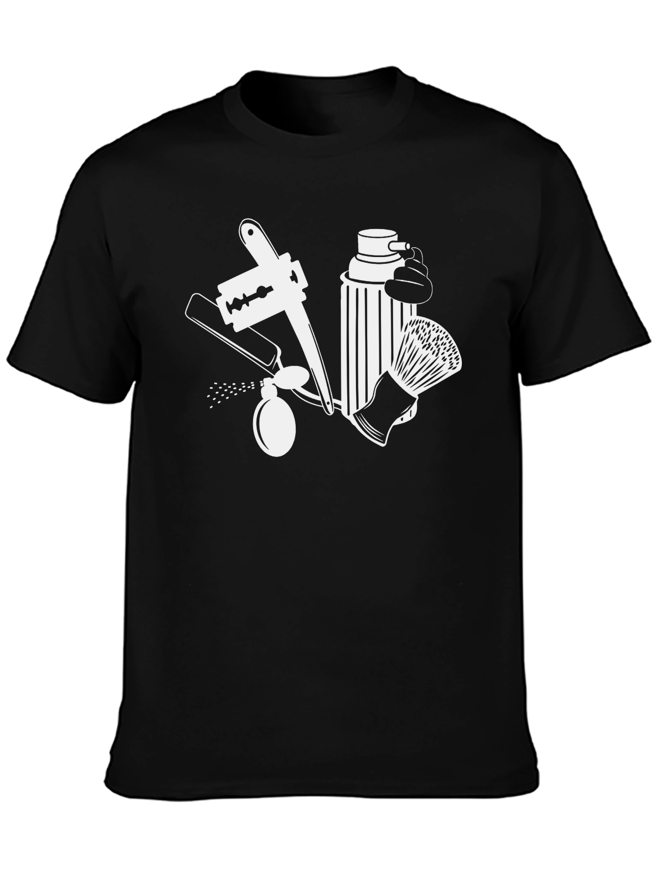 Black Barber Tools Graphic Tee - Classic Black Cotton T-Shirt view 3