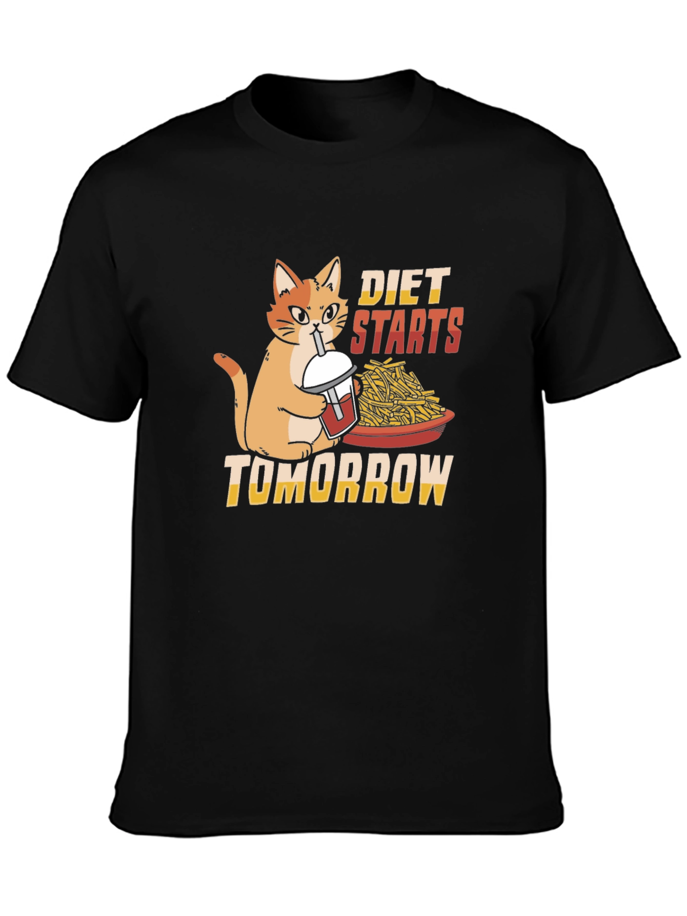 Black Diet Starts Tomorrow Funny Cat T-Shirt view 3