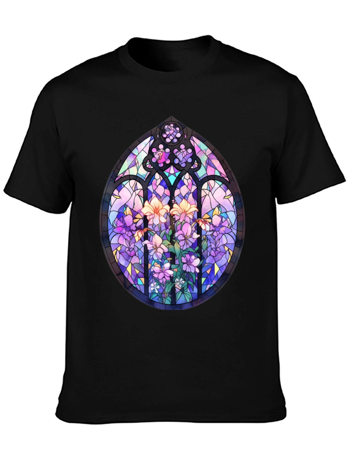 Black Stained Glass Floral T-Shirt - Artistic Men's Tee view 3