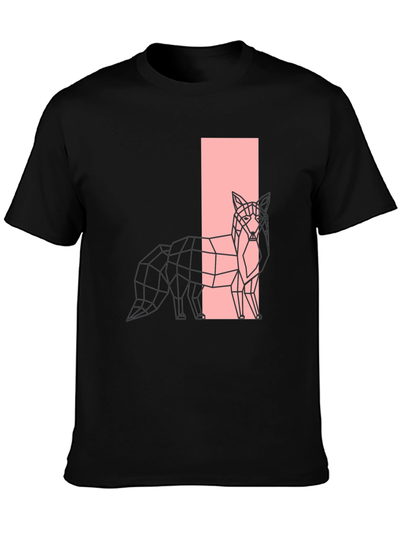 Black Geometric Fox Graphic Black T-Shirt view 3