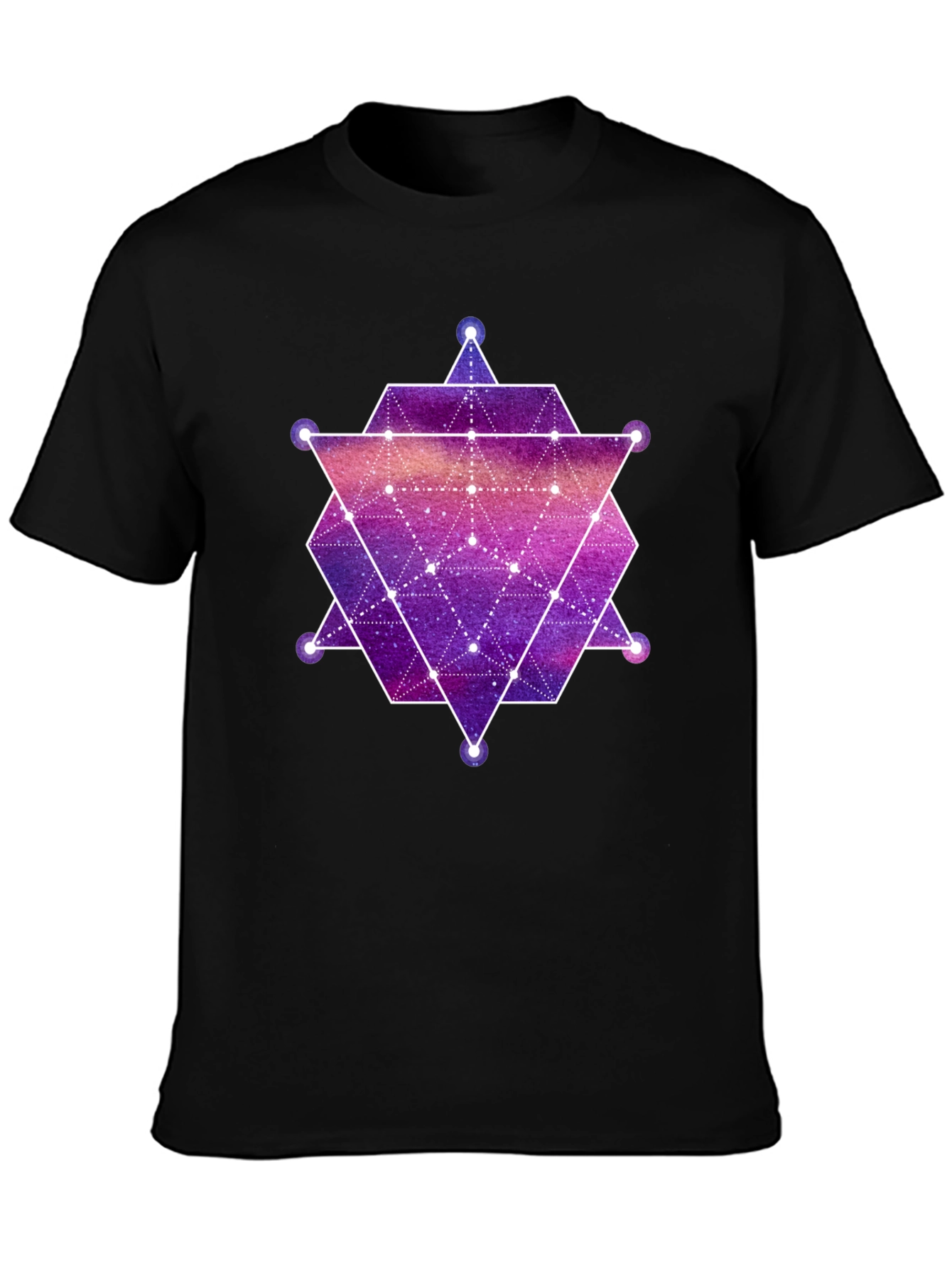 Black Geometric Galaxy Print Black T-Shirt view 3