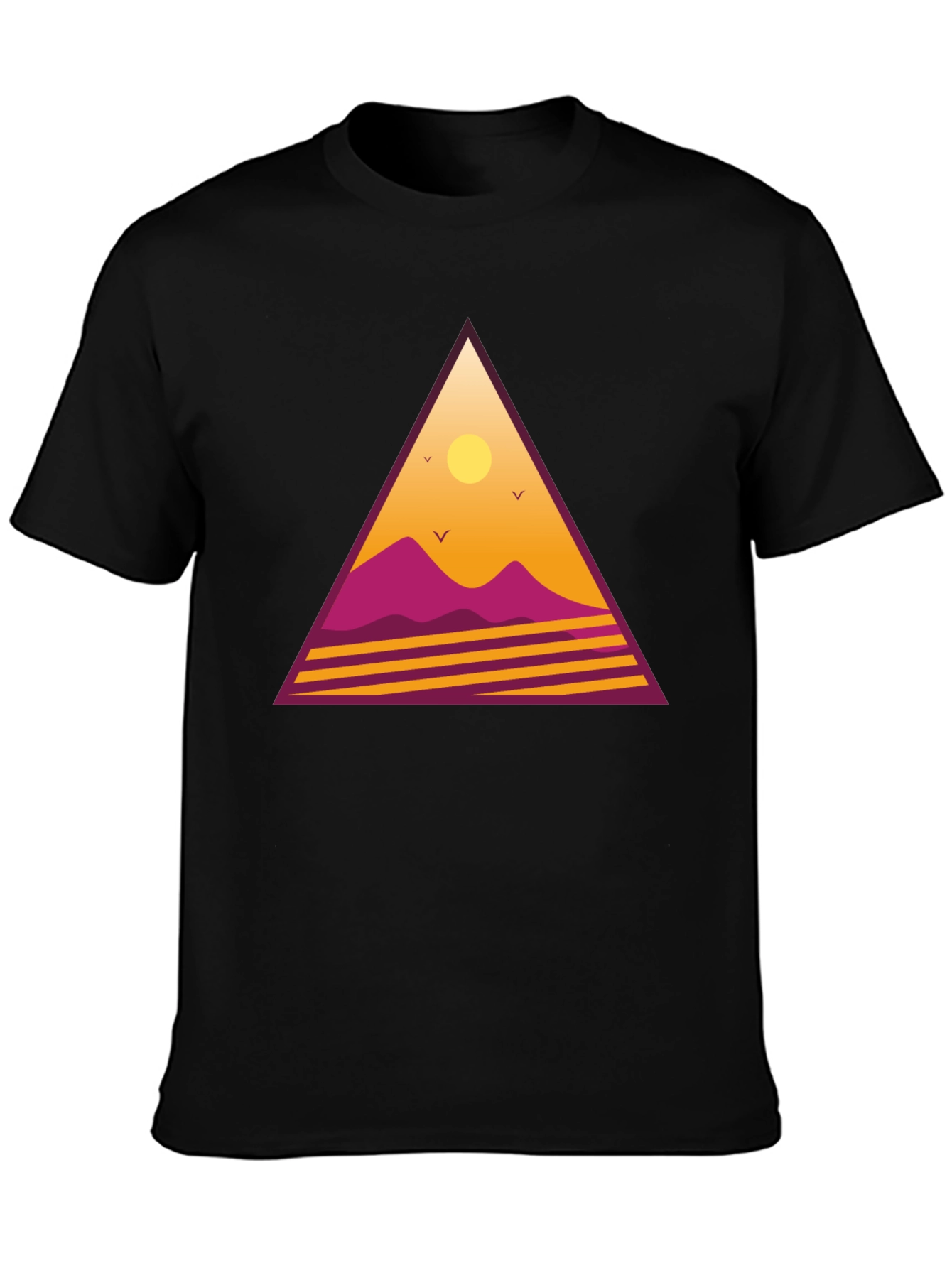 Black Retro Sunset Triangle Graphic Tee - Black view 3
