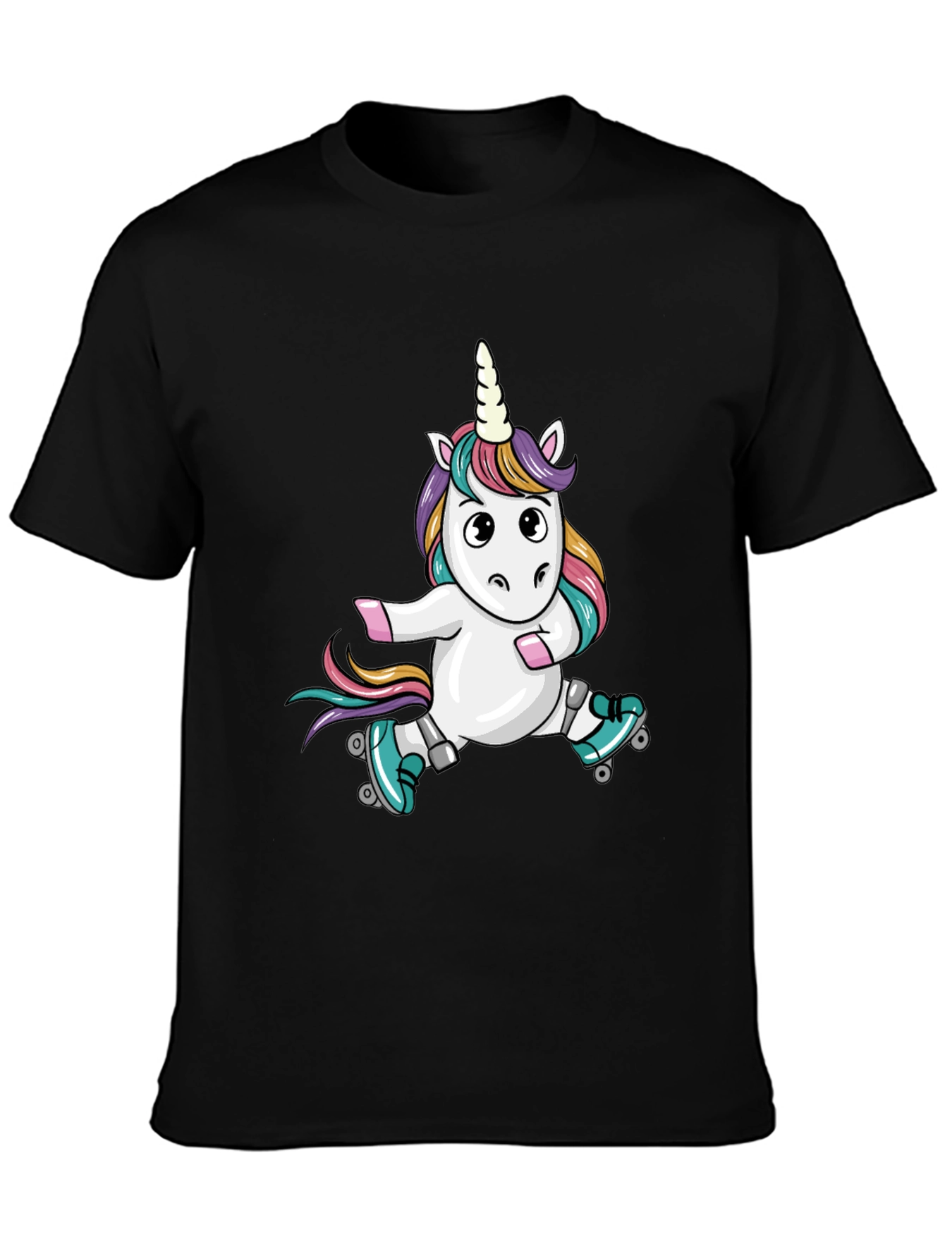 Black Unicorn Roller Skate Black T-Shirt view 3