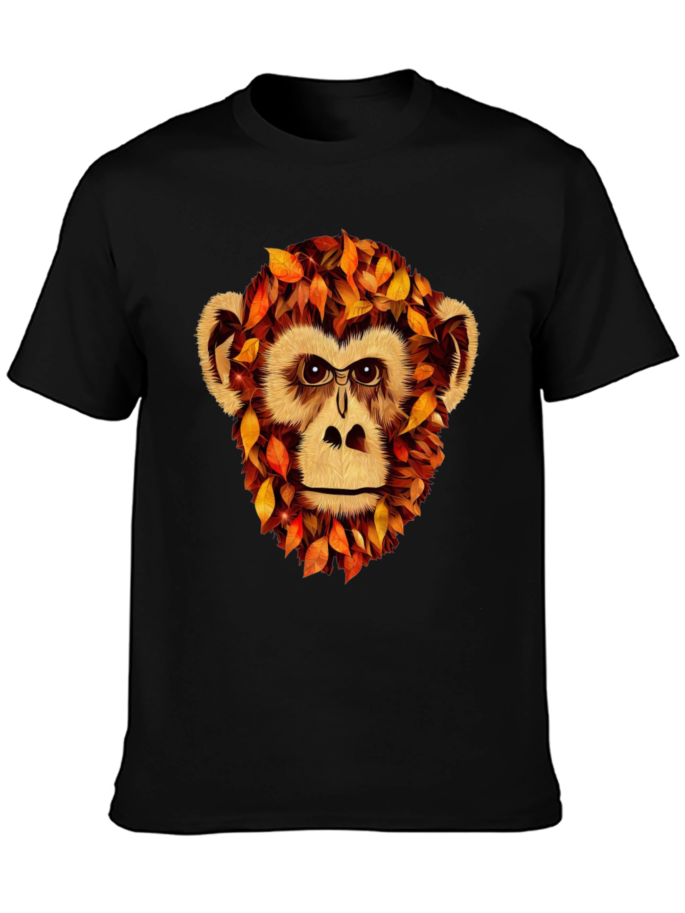 Black Autumn Monkey Graphic T-Shirt - Unique Fall Apparel view 3