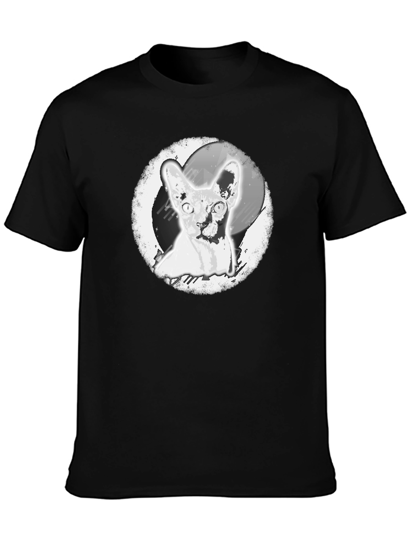 Black Sphynx Cat Graphic Print Black T-Shirt view 3