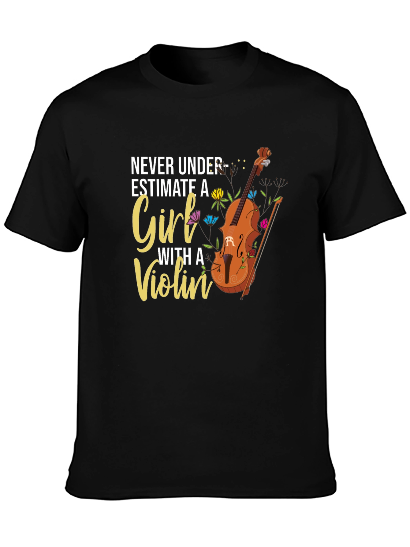 Black Never Underestimate A Girl With a Violin Graphic T-Shirt view 3