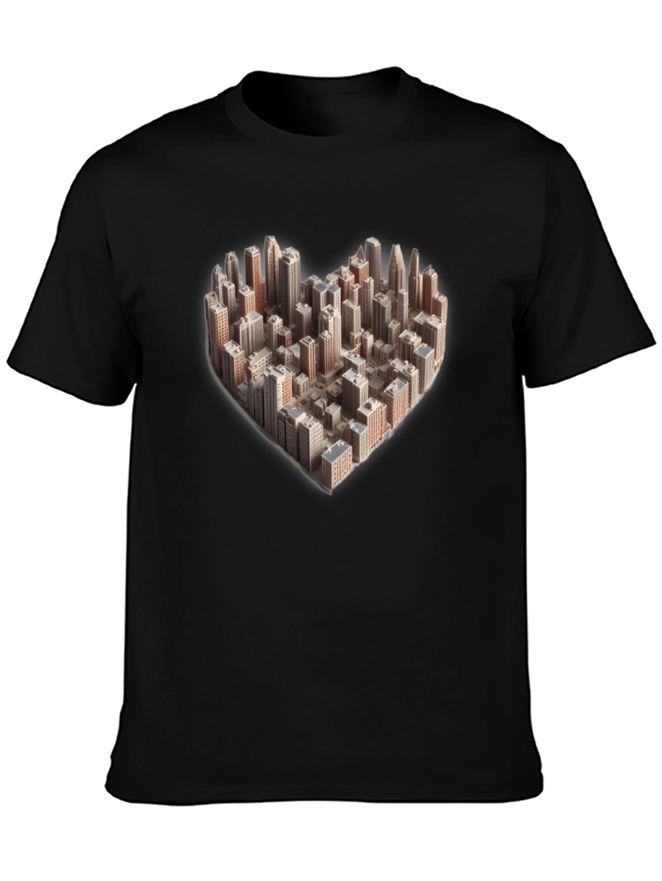 Black Heart Shaped Cityscape Graphic Tee - Urban Love T-Shirt view 3