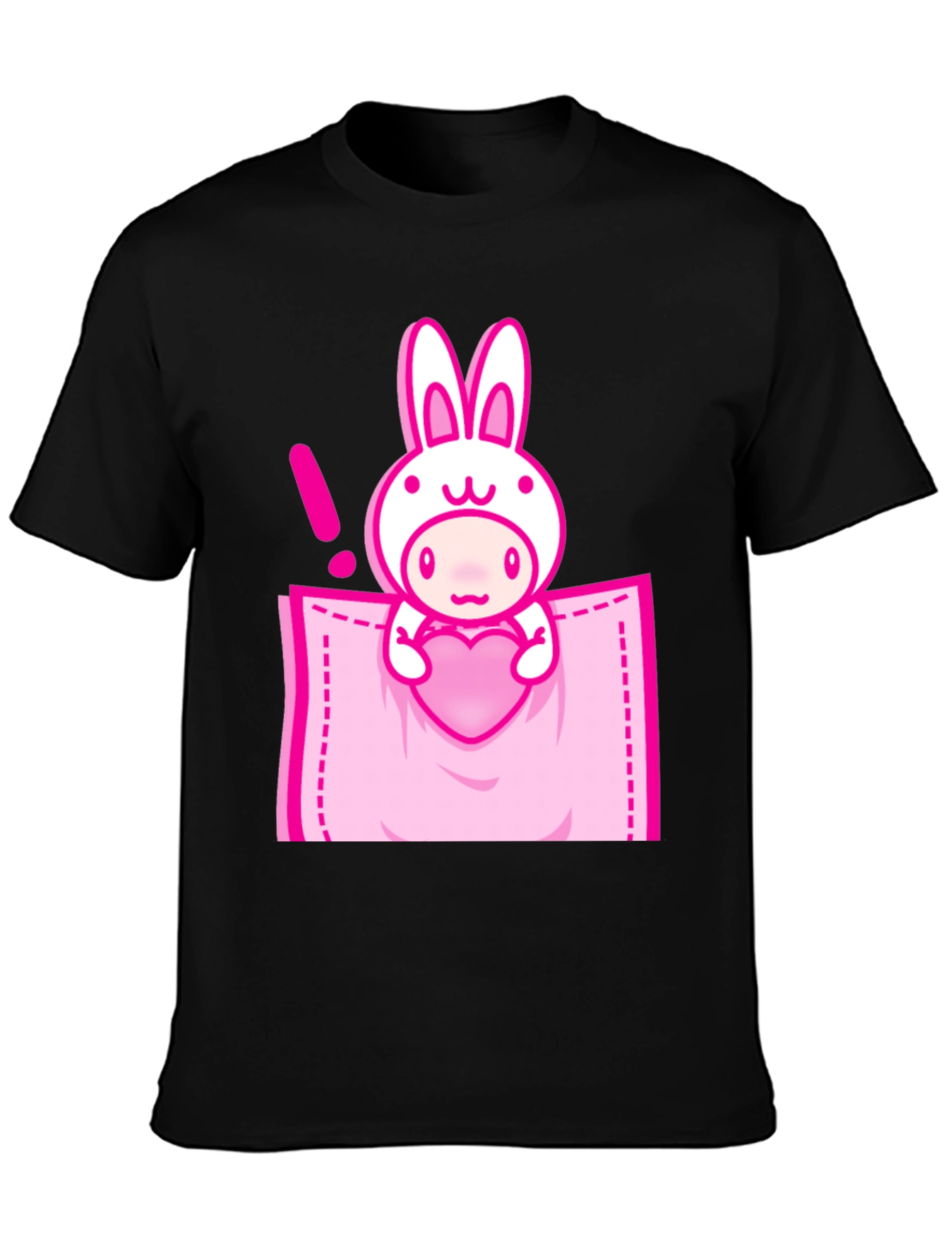 Black Cute Cartoon Rabbit Pocket T-Shirt view 3