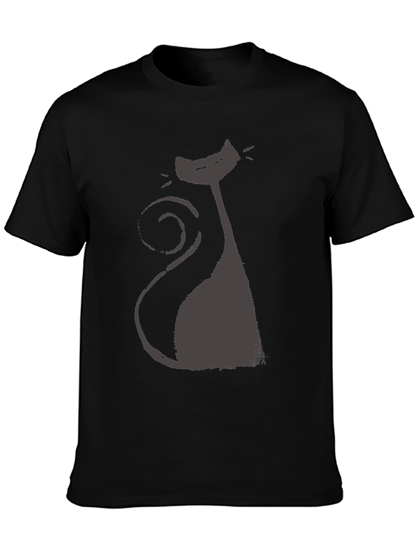 Black Retro Cat Silhouette Tee - Black Cotton Blend view 3