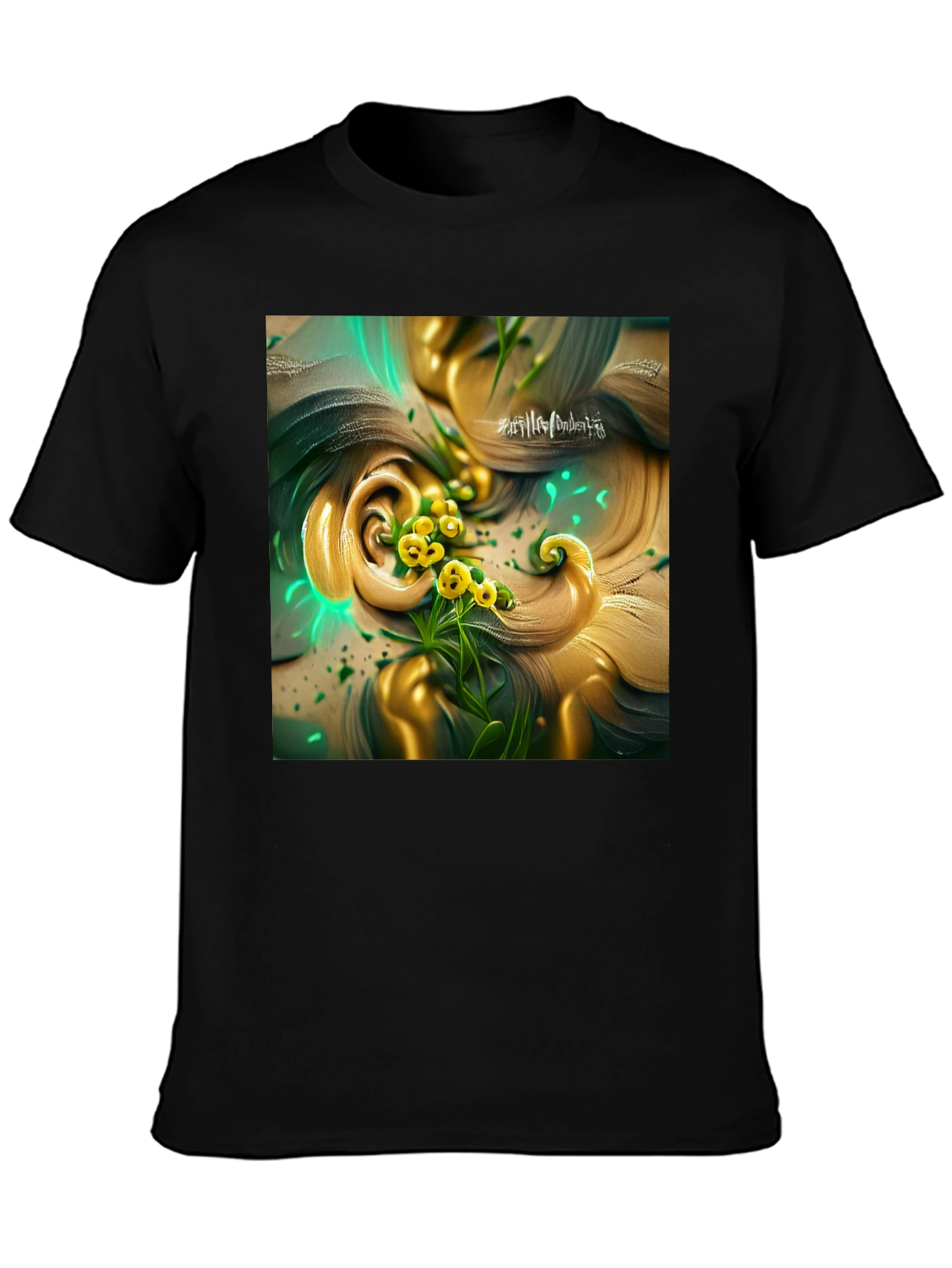 Black Black T-Shirt with Artistic Floral Design view 3