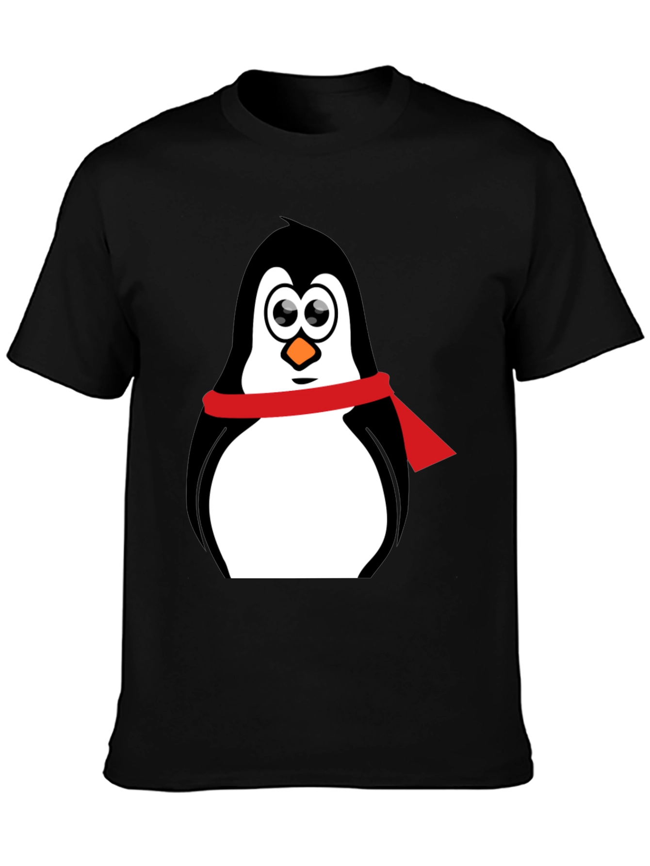 Black Penguin Graphic Tee - Cartoon Penguin with Scarf view 3
