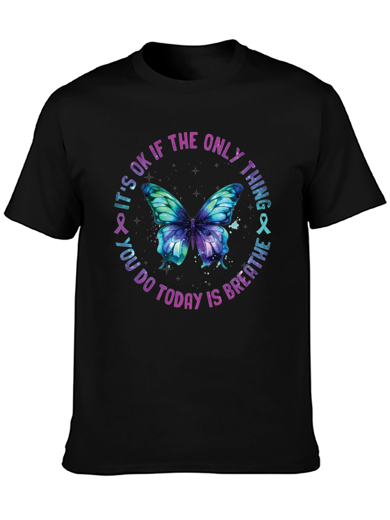 Black Breathe Butterfly Graphic Tee - Mental Health Awareness Shirt view 3