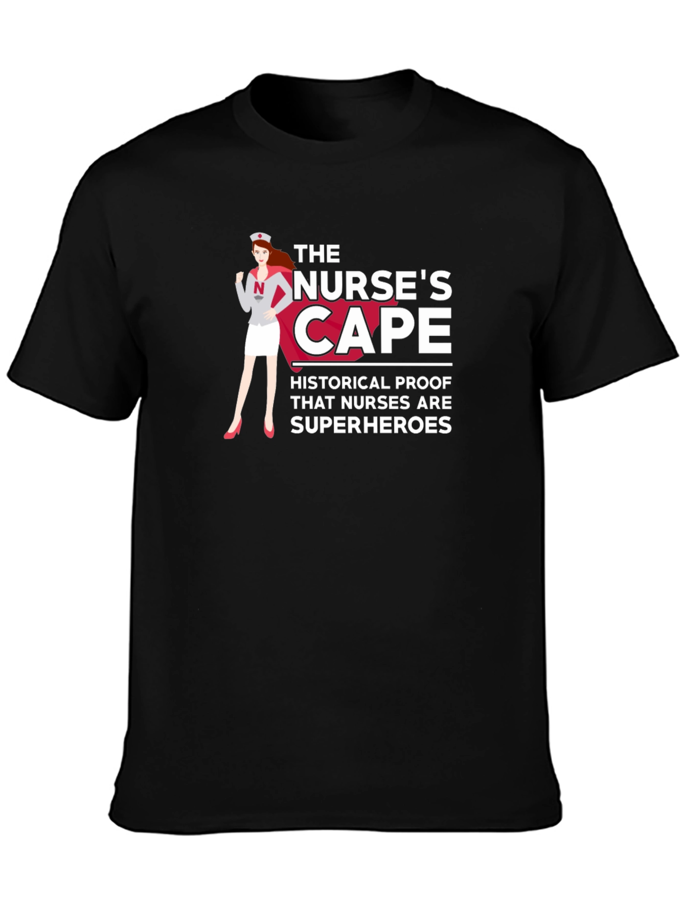 Black Nurse Superhero Cape Graphic T-Shirt view 3