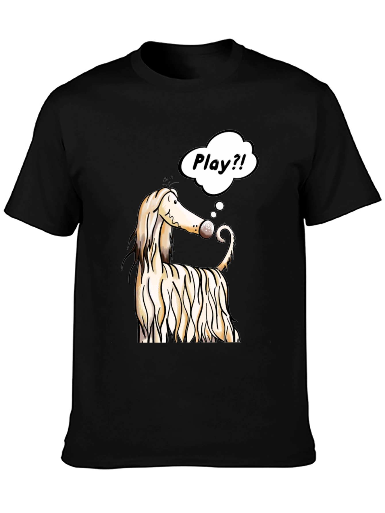 Black Dog Cartoon Play T-Shirt - Black Cotton Tee view 3