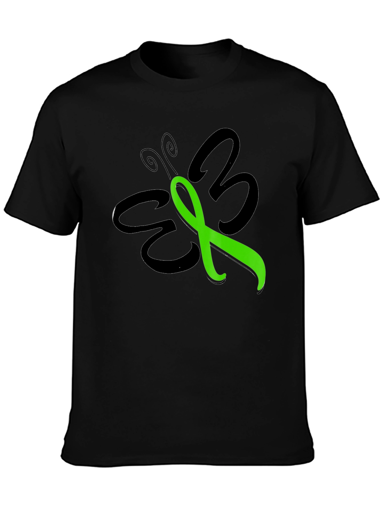 Black Green Ribbon Butterfly T-Shirt - Awareness Support view 3