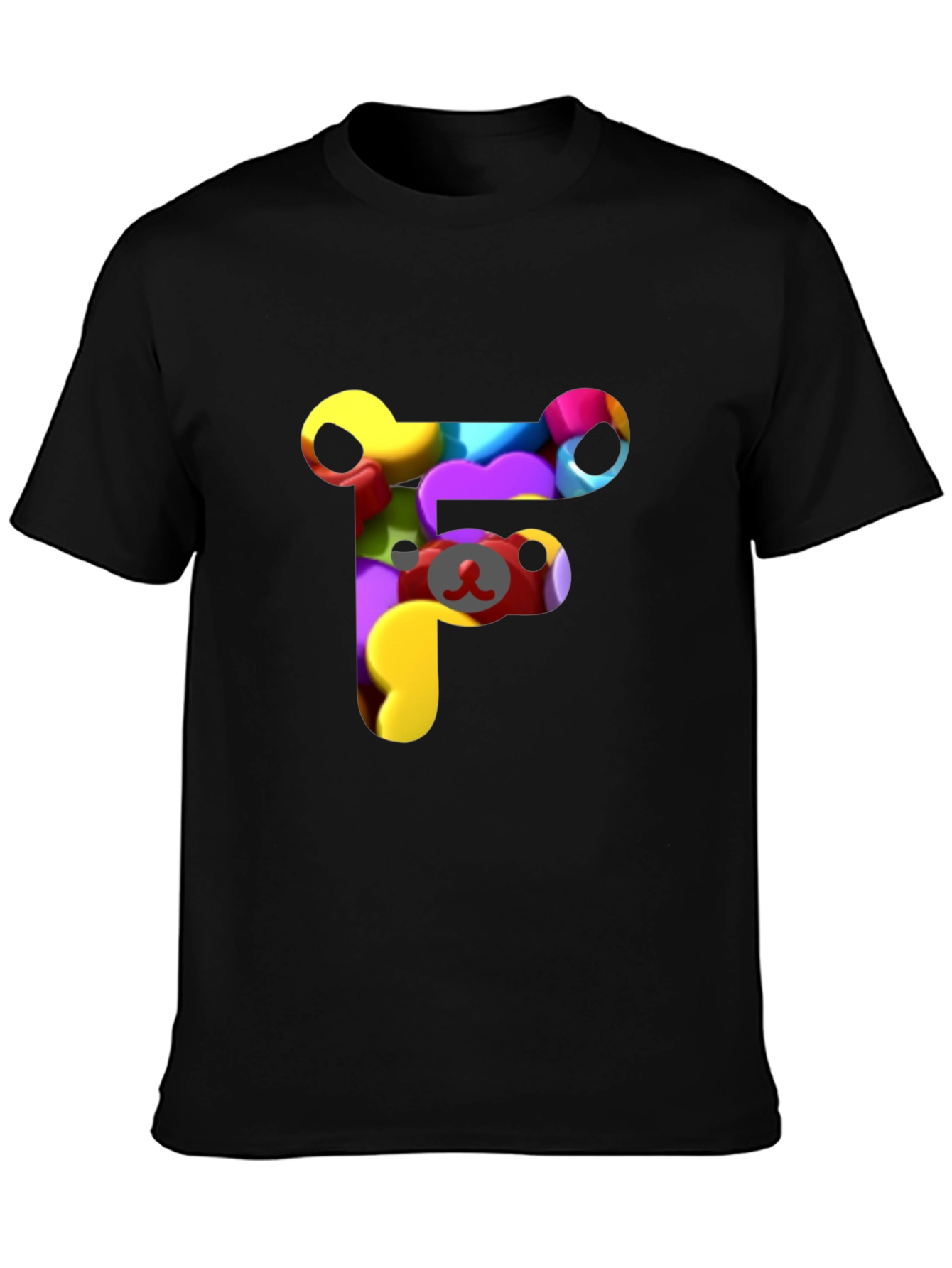Black Colorful F Letter Bear T-Shirt view 3
