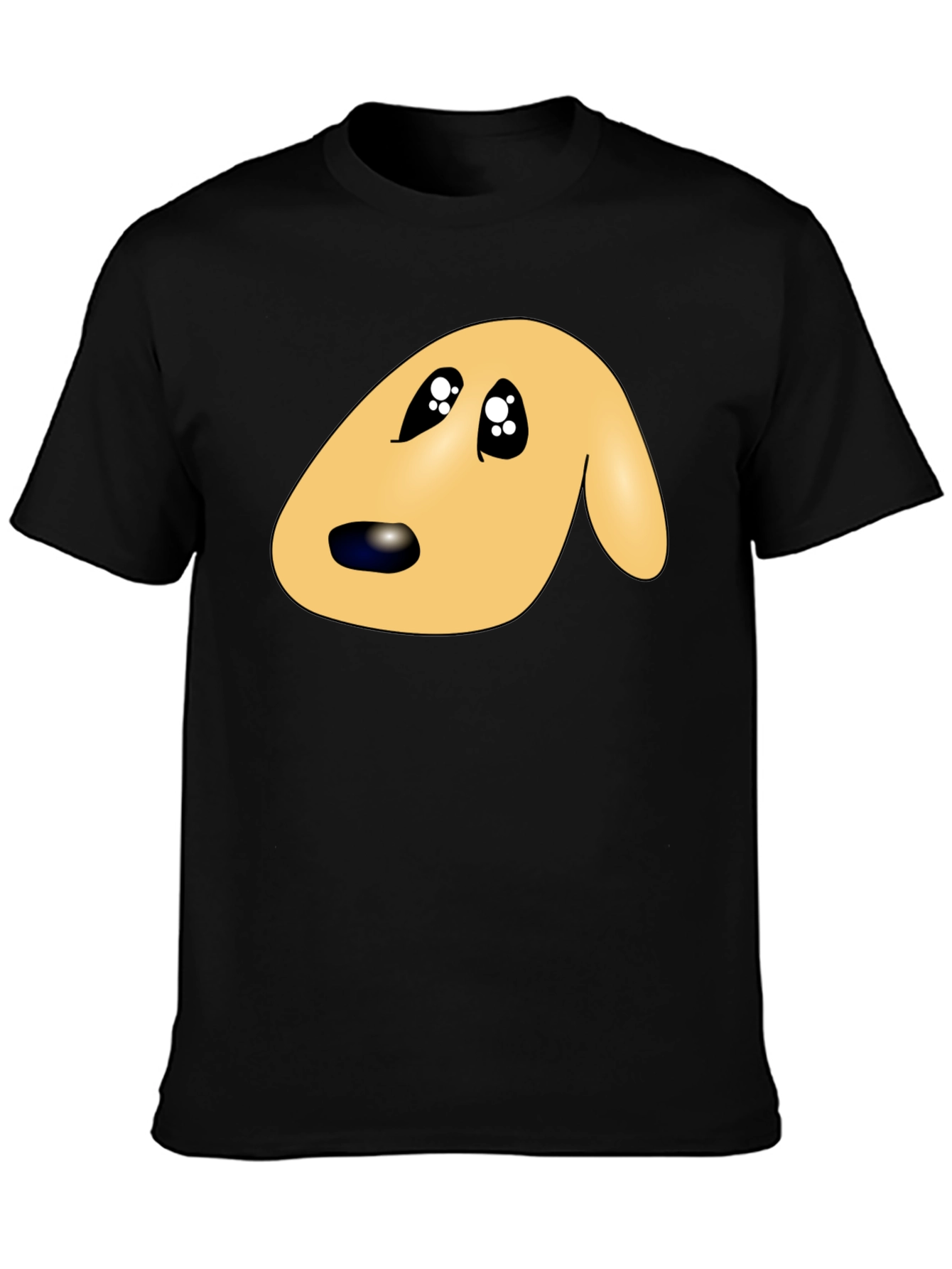 Black Cute Cartoon Dog Face Black T-Shirt view 3