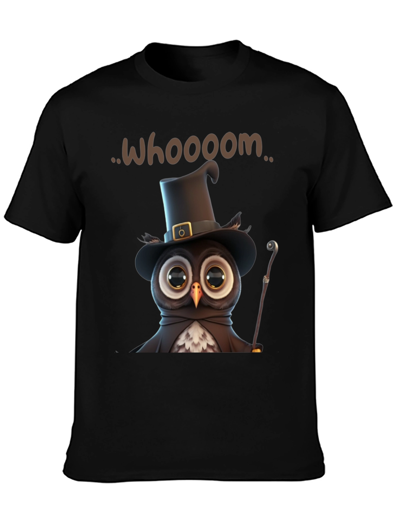 Black Whimsical Owl Graphic T-Shirt view 3
