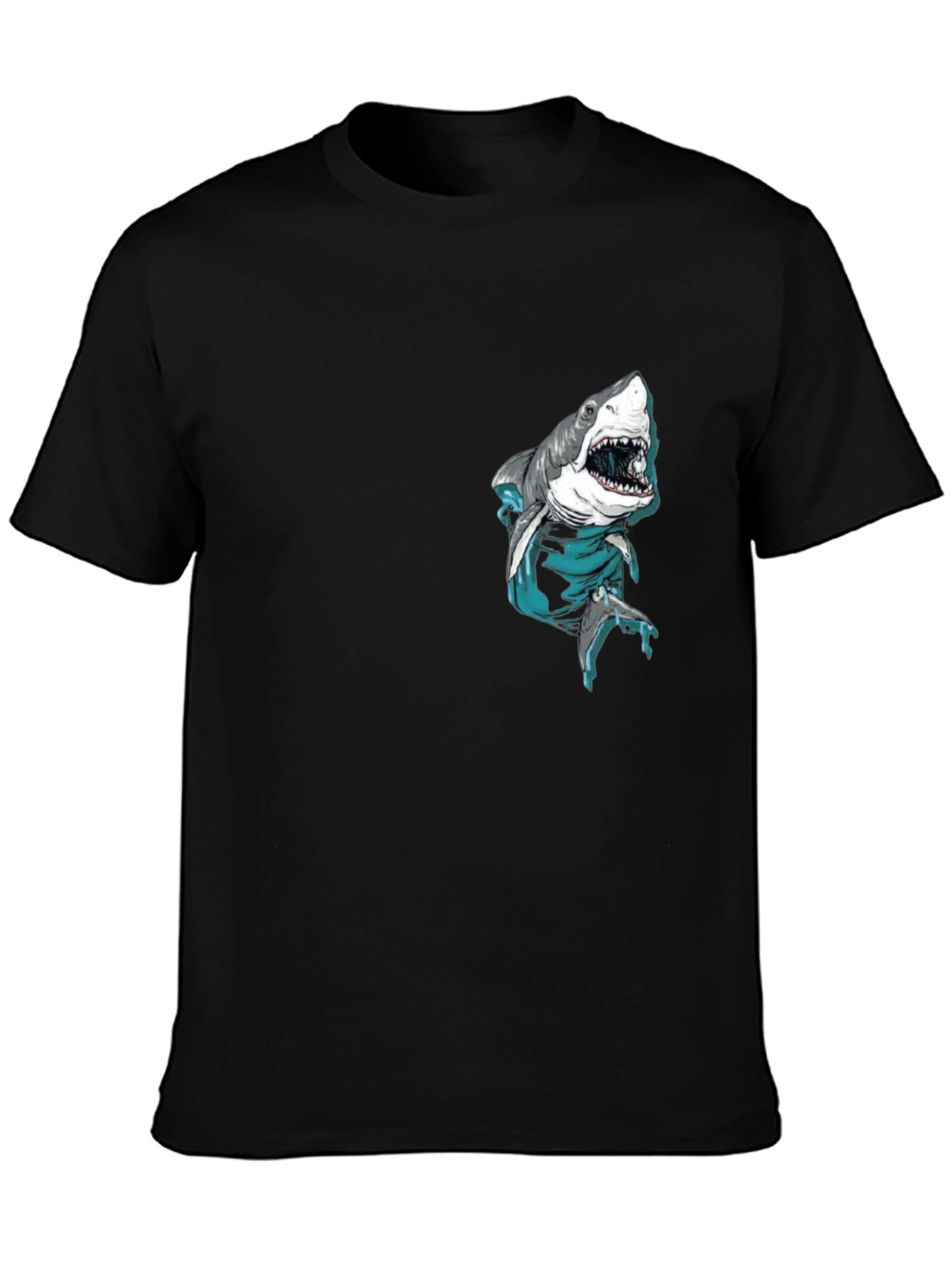 Black Shark Pocket Graphic Tee - Cool Men's Black T-Shirt view 3