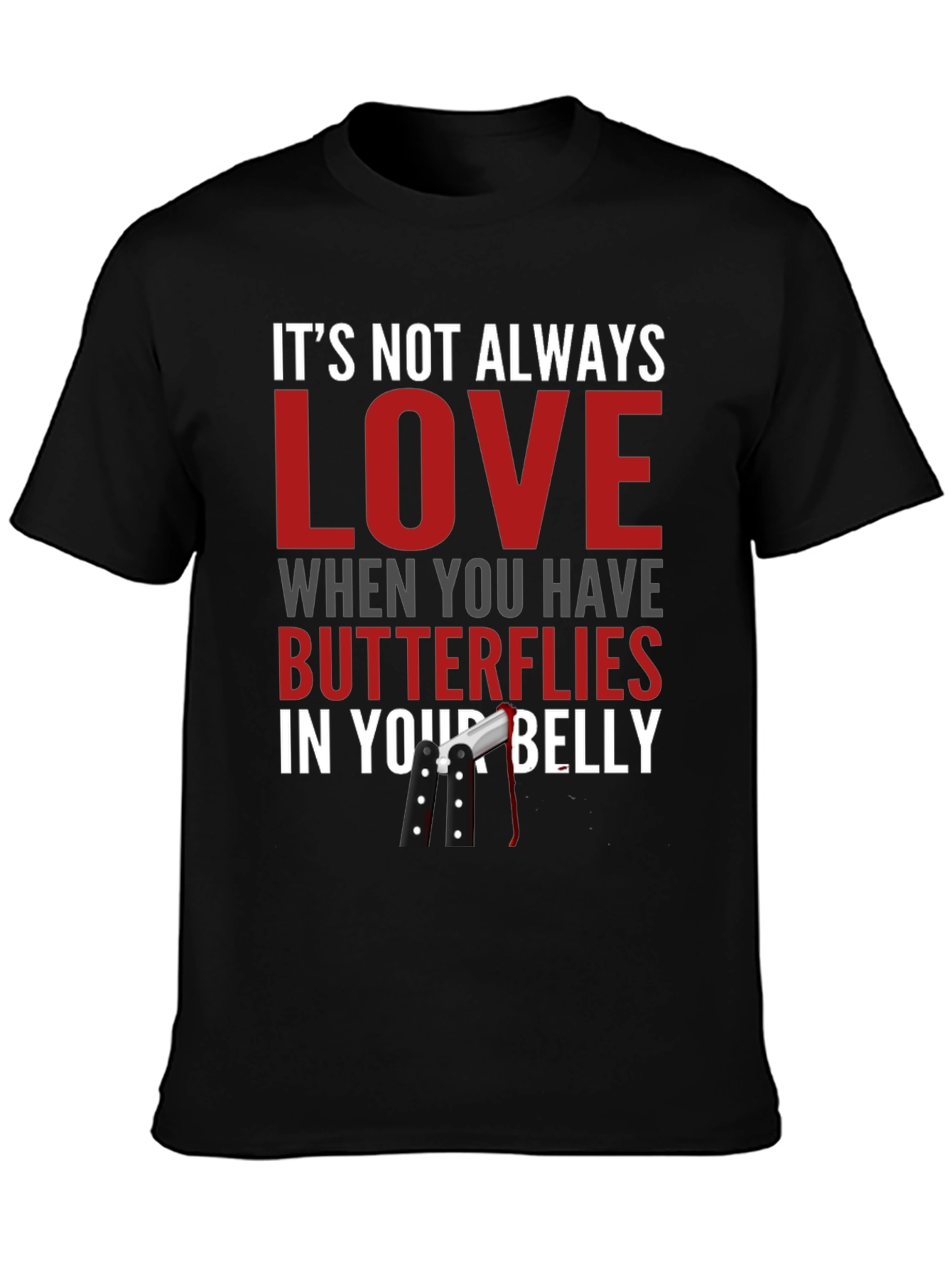 Black Funny T-Shirt - Butterflies in Your Belly Design view 3