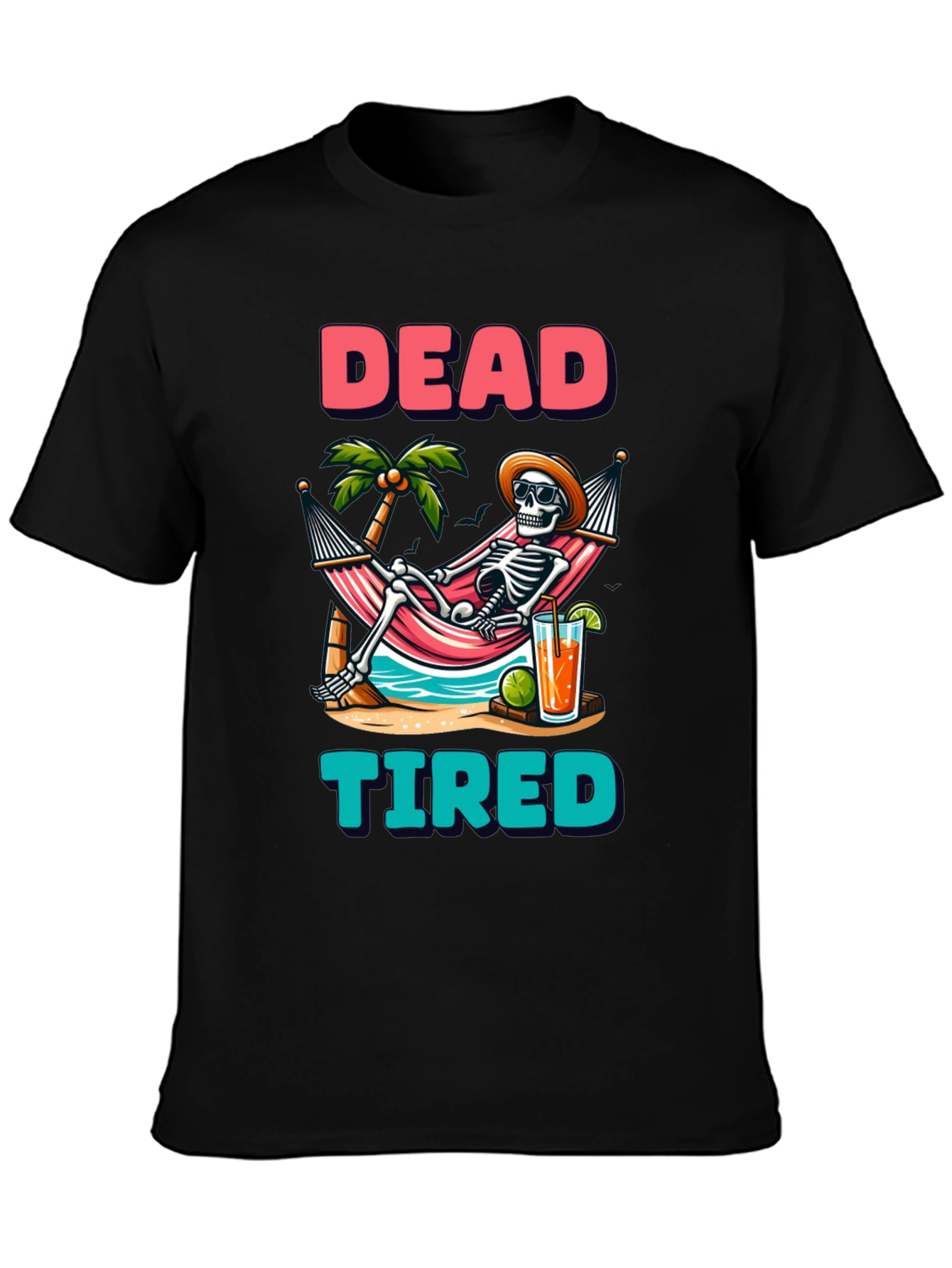 Black Dead Tired Skeleton Graphic T-Shirt view 3