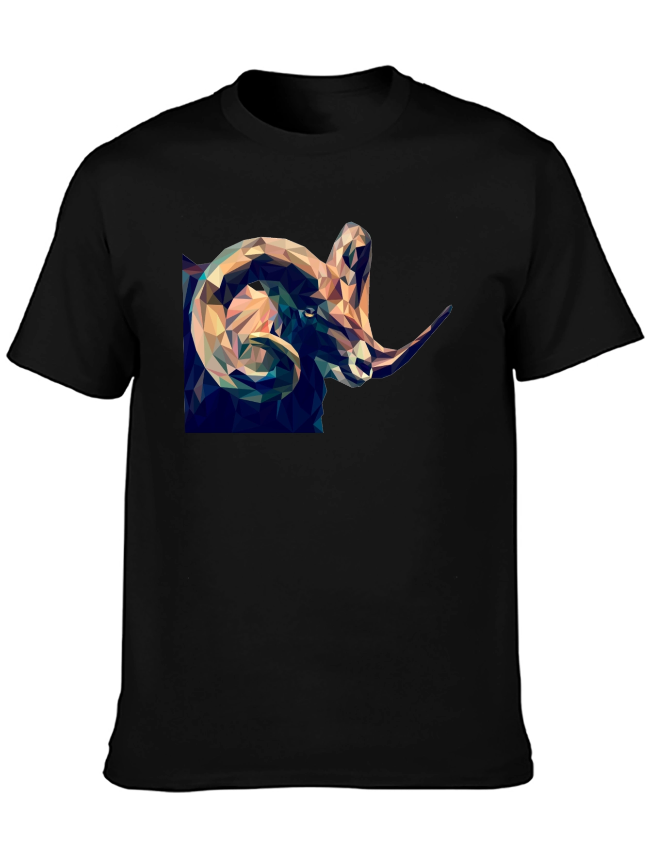 Black Geometric Ram Graphic Print Black T-Shirt view 3