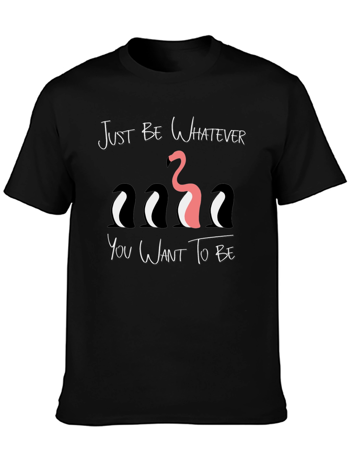 Black Be Yourself Graphic Tee - Funny Flamingo & Penguins view 3