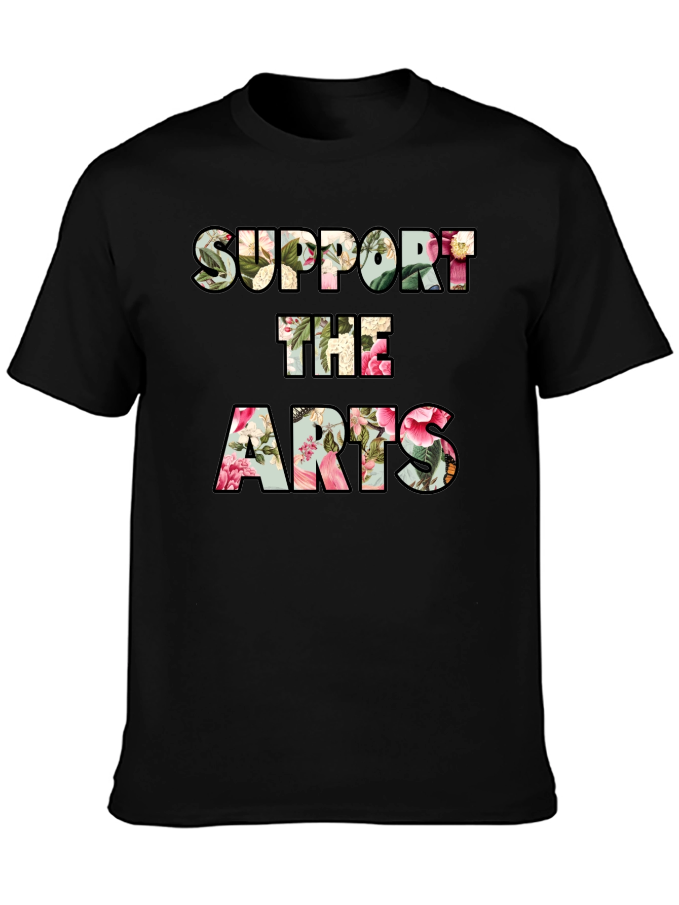 Black Support The Arts Floral Graphic Tee - Unisex view 3